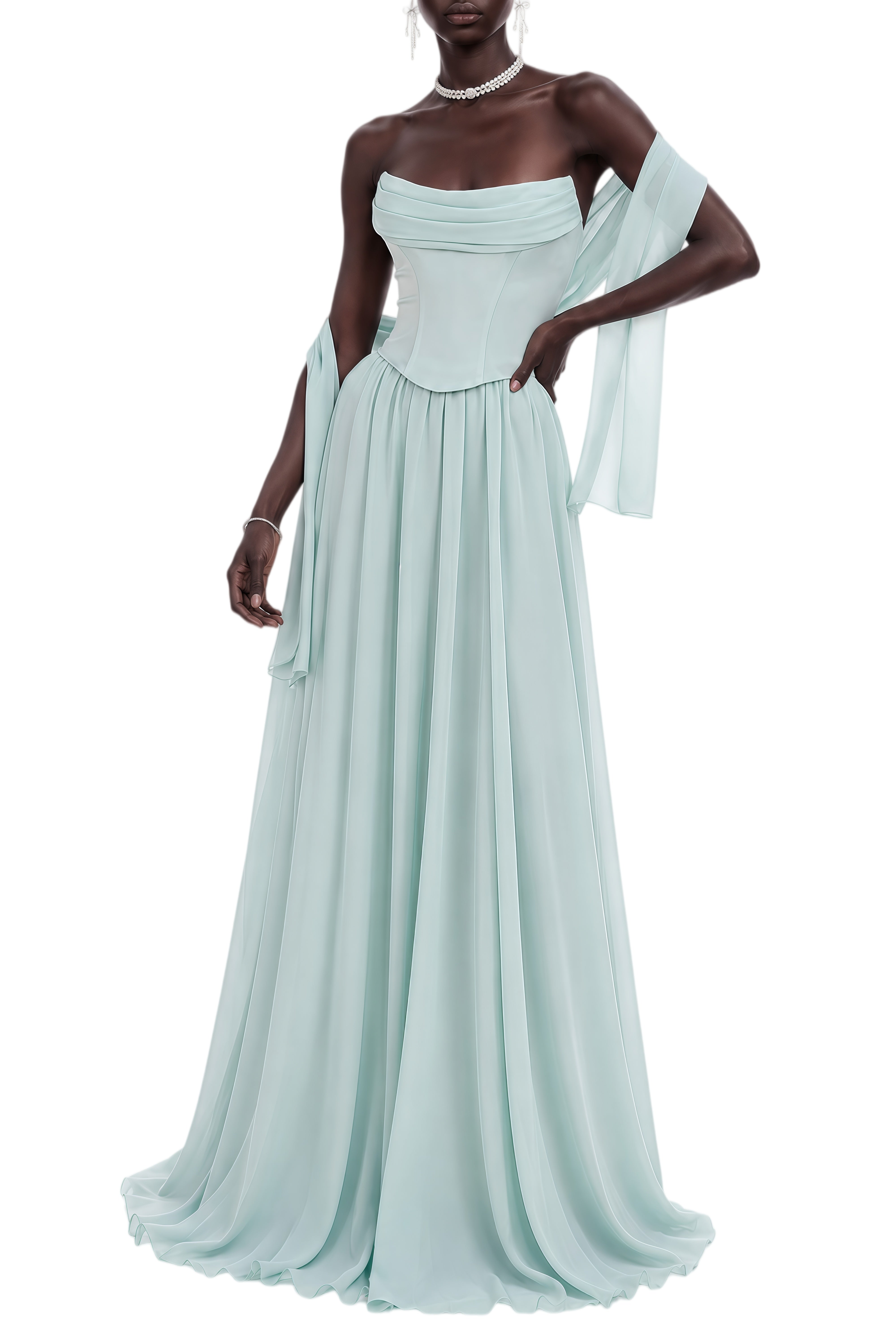 Ophelia Green Off Shoulder Sleeveless Maxi Dress