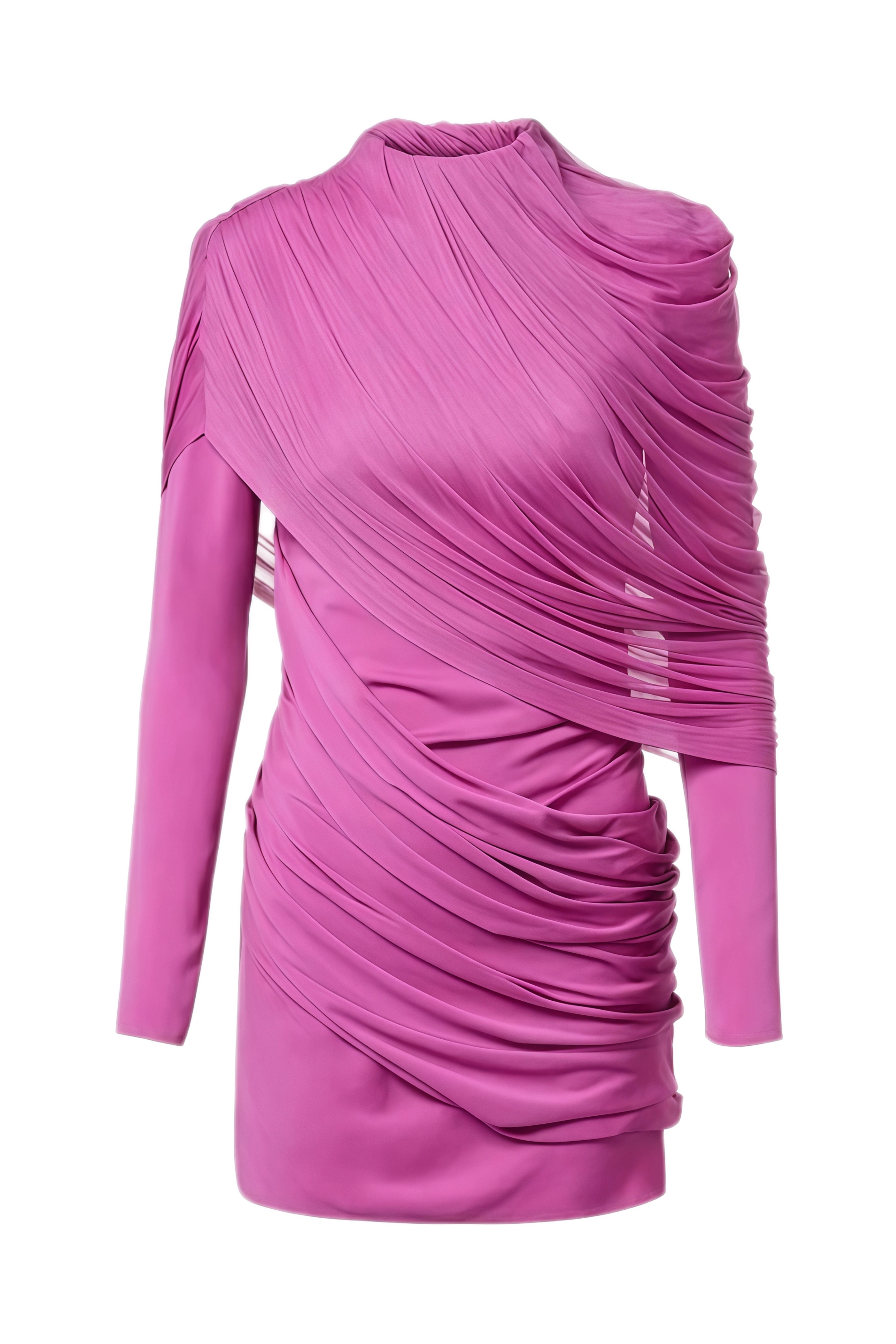 Rosalind Pink Asymmetrical Ruched Mini Dress