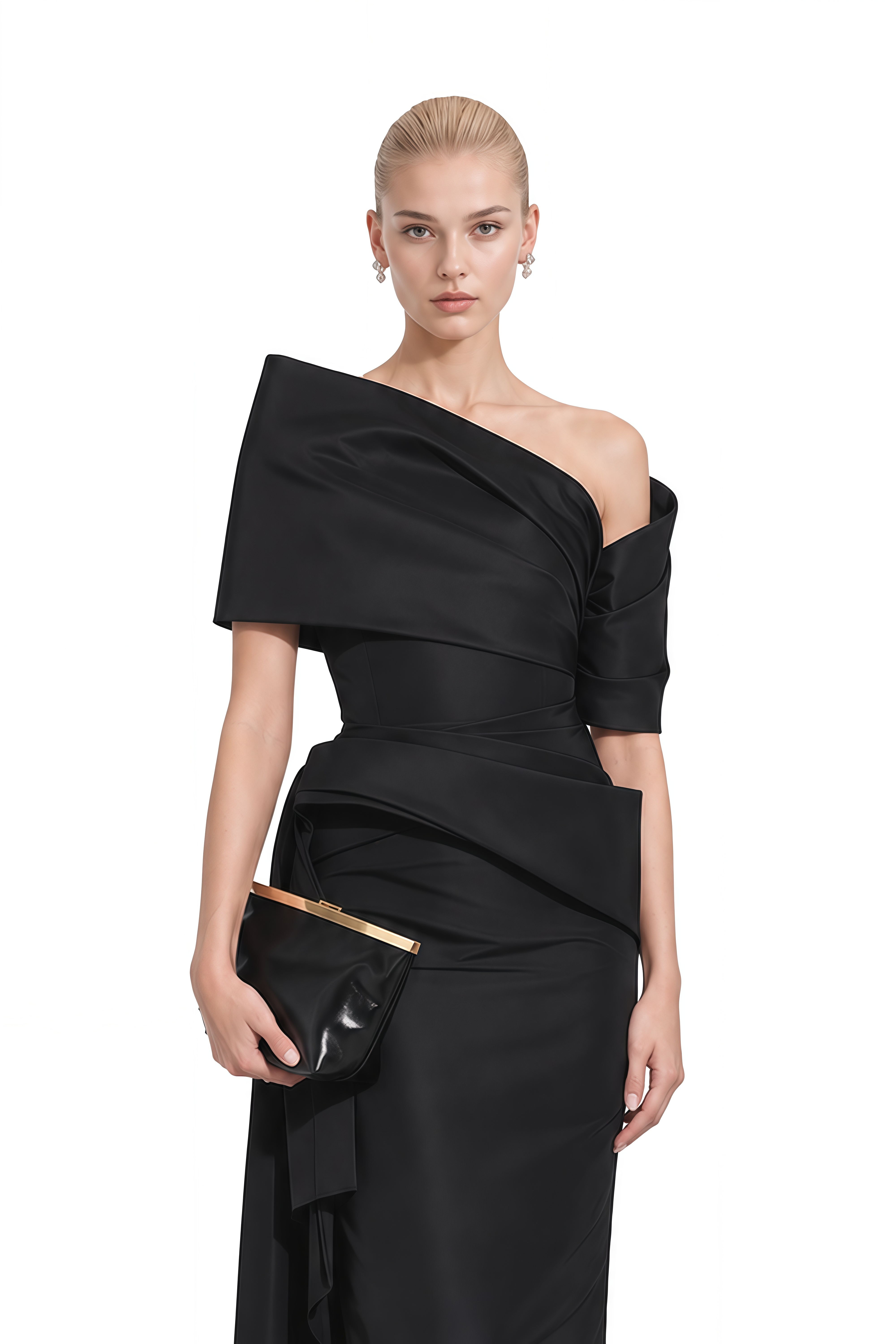 Ophelia Black Asymmetrical Draped Maxi Dress