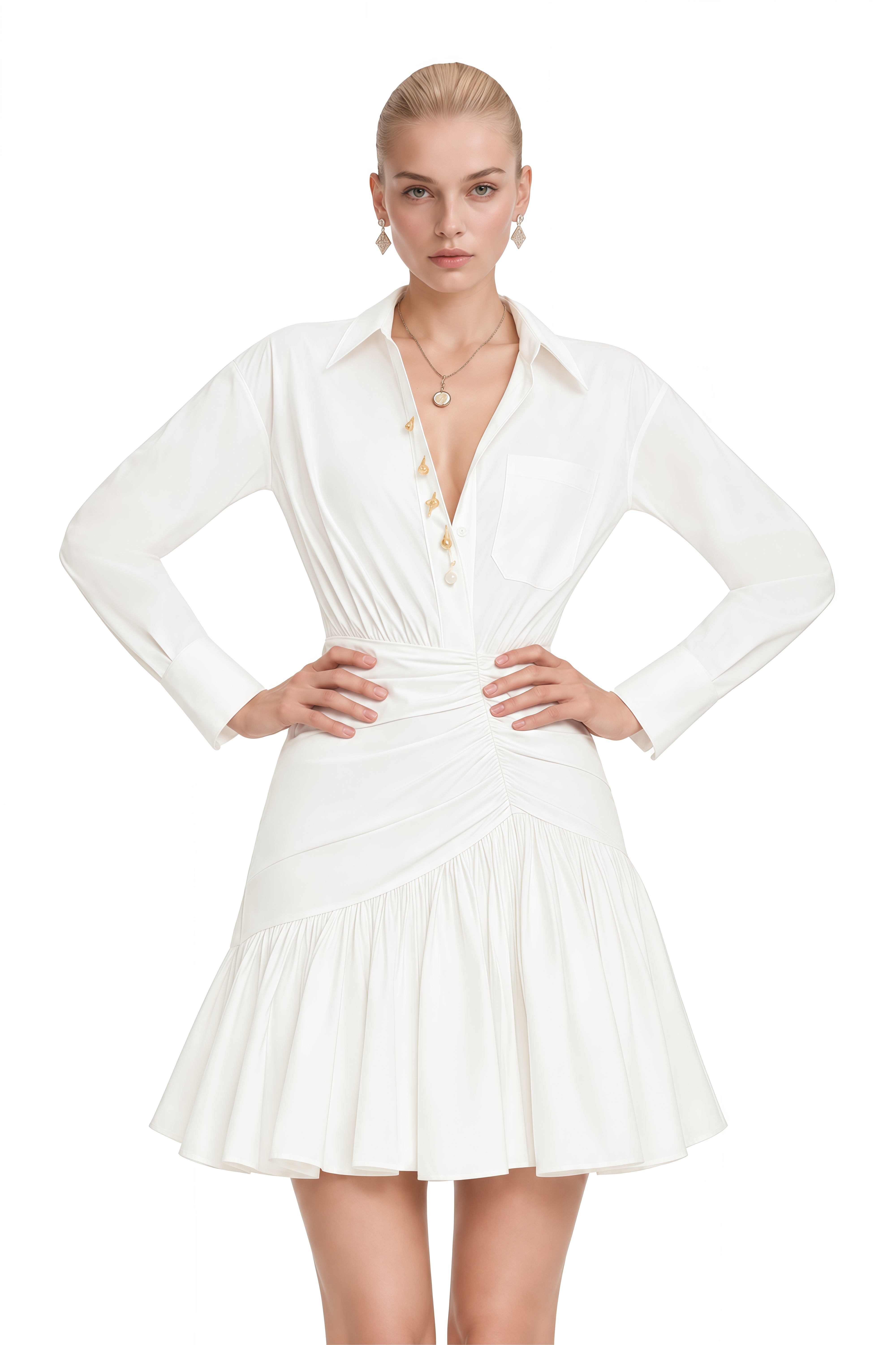 Adeline White Long Sleeves Ruffled Mini Dress