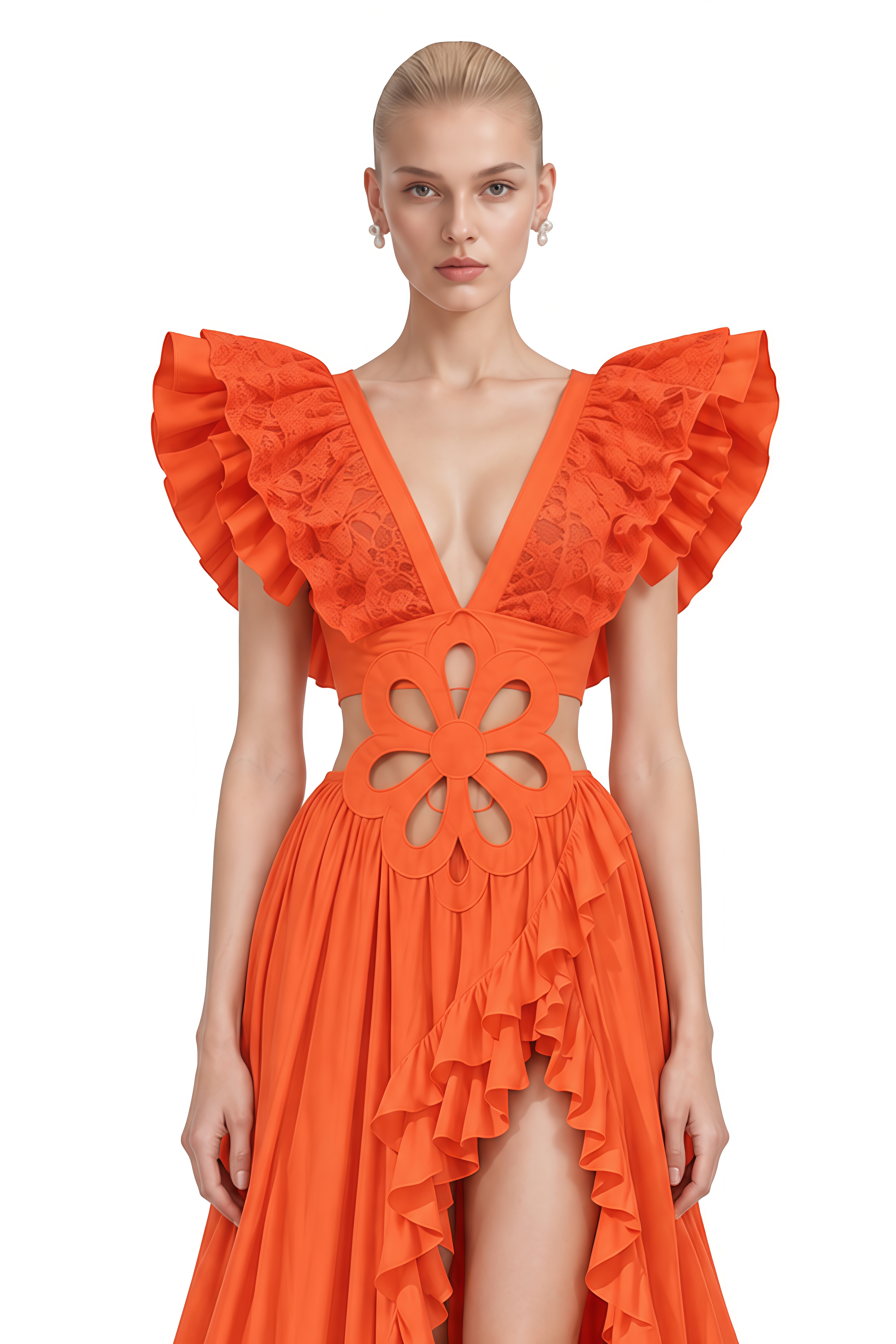 Vesper Orange Sleeveless Floral Cut-Out Maxi Dress