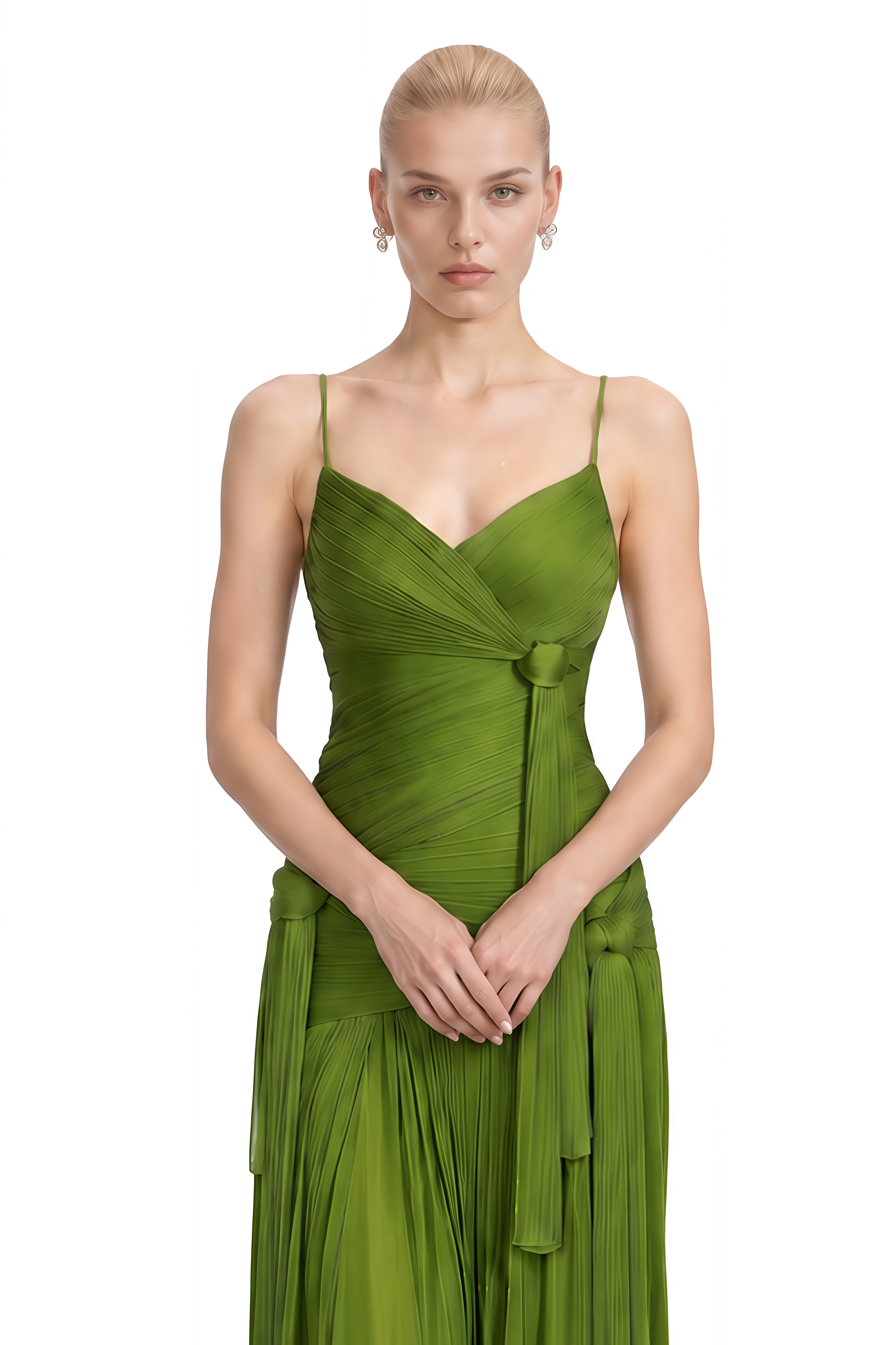 Aurora Green Asymmetrical Knot Maxi Dress