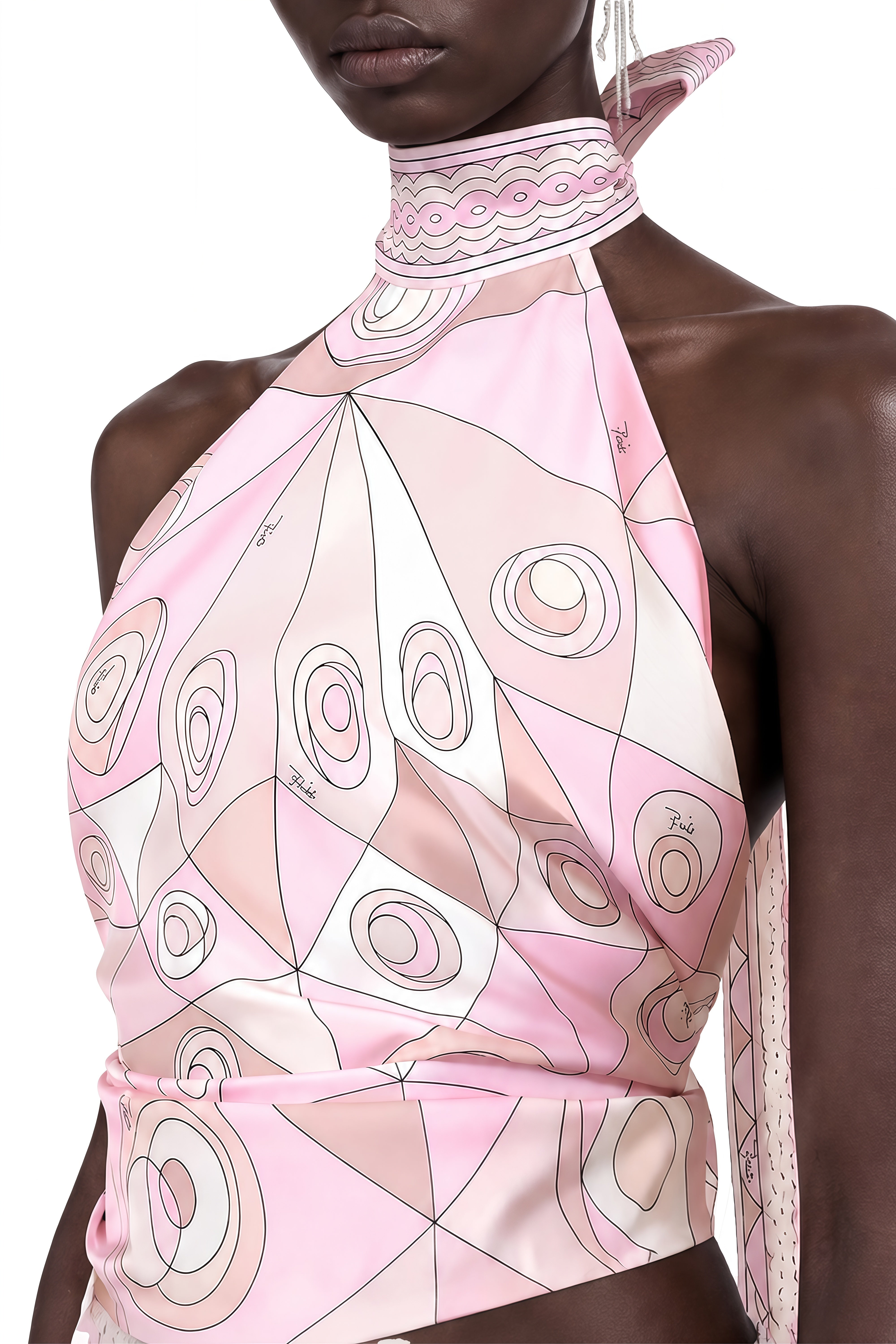 Amara Pink Abstract Print Asymmetrical Top & Skirt Set