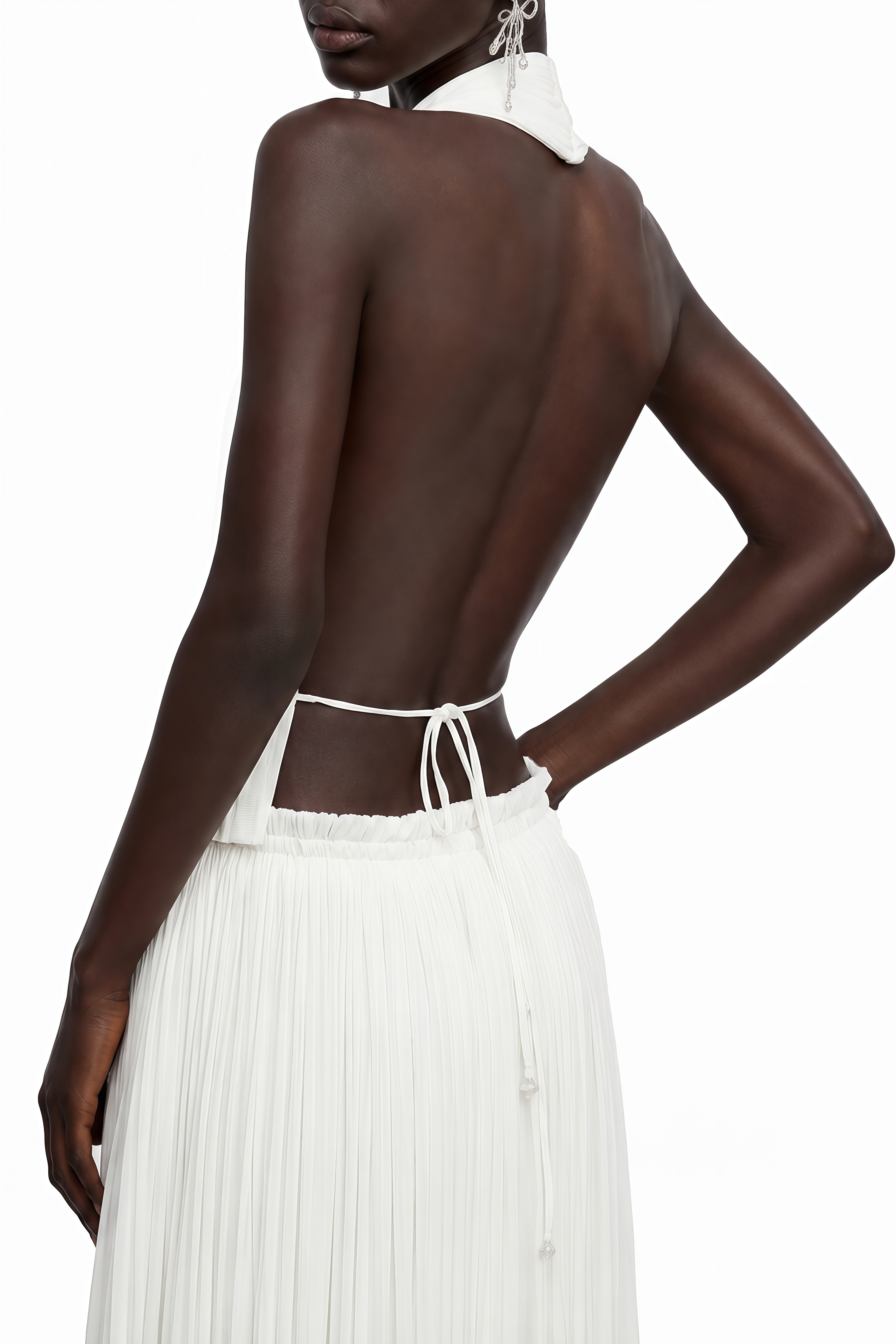 Isadora White Sleeveless Pleated Top & Skirt Set