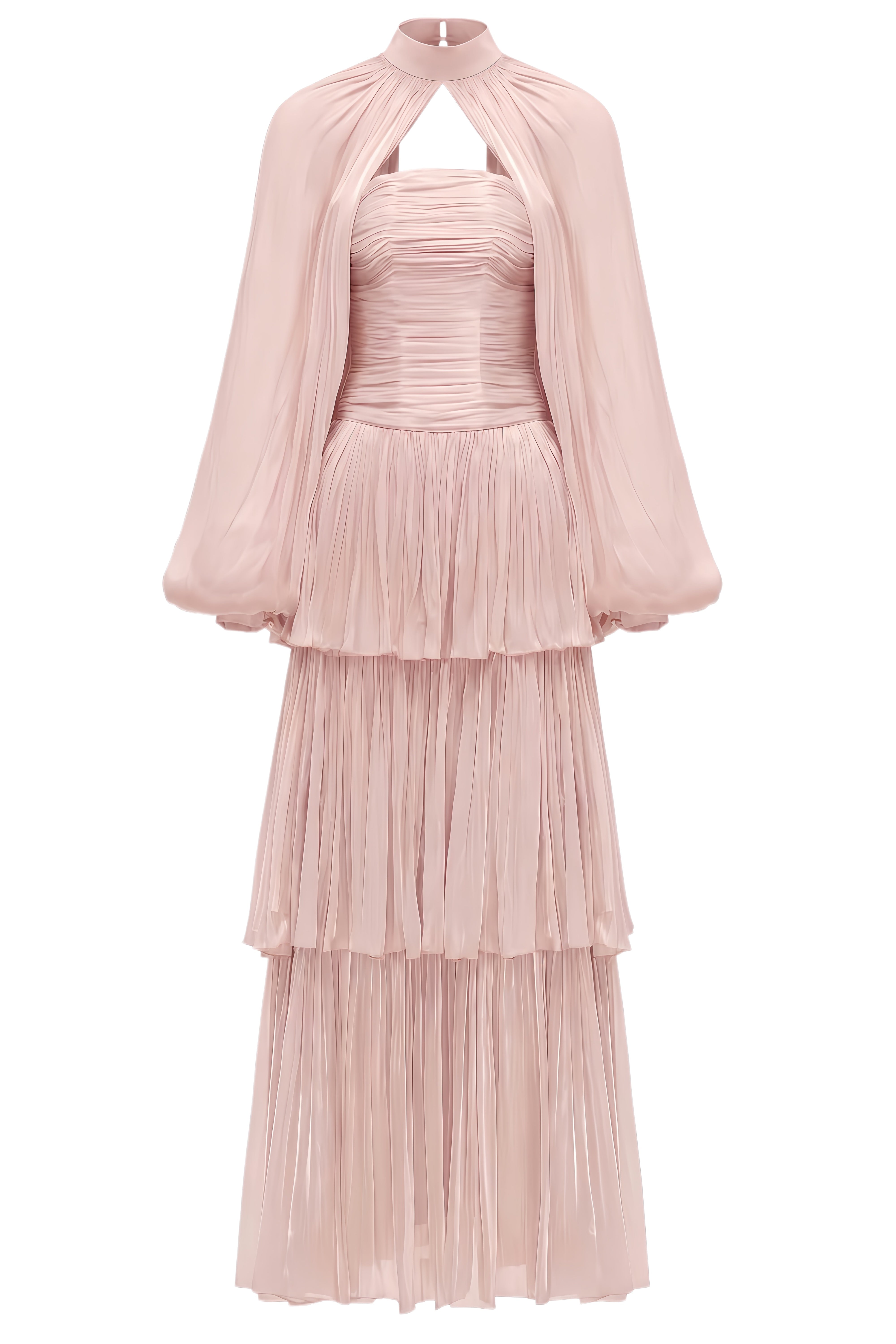 Celeste Pink Long Sleeves Ruched Maxi Dress