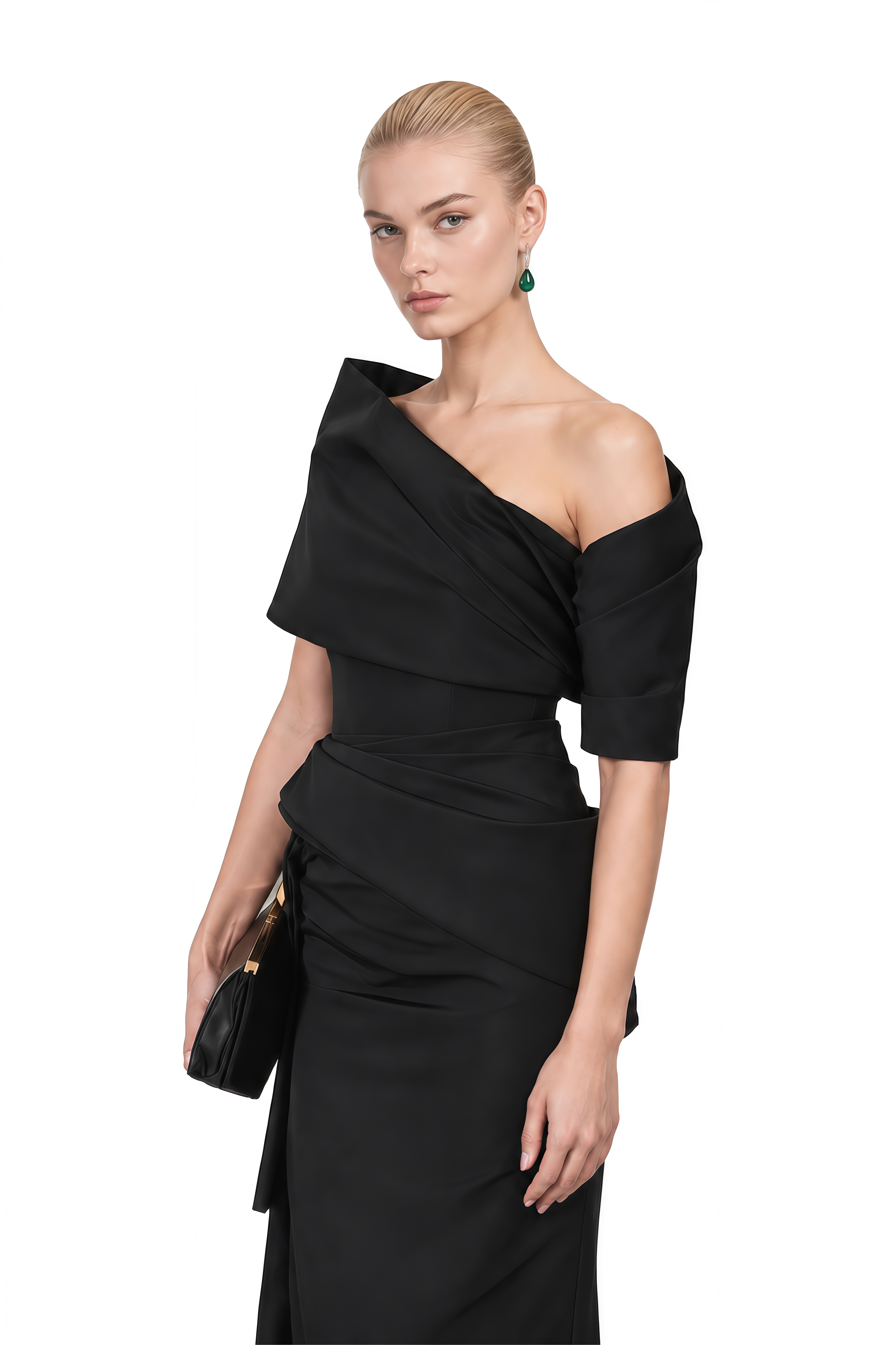 Ophelia Black Asymmetrical Draped Maxi Dress