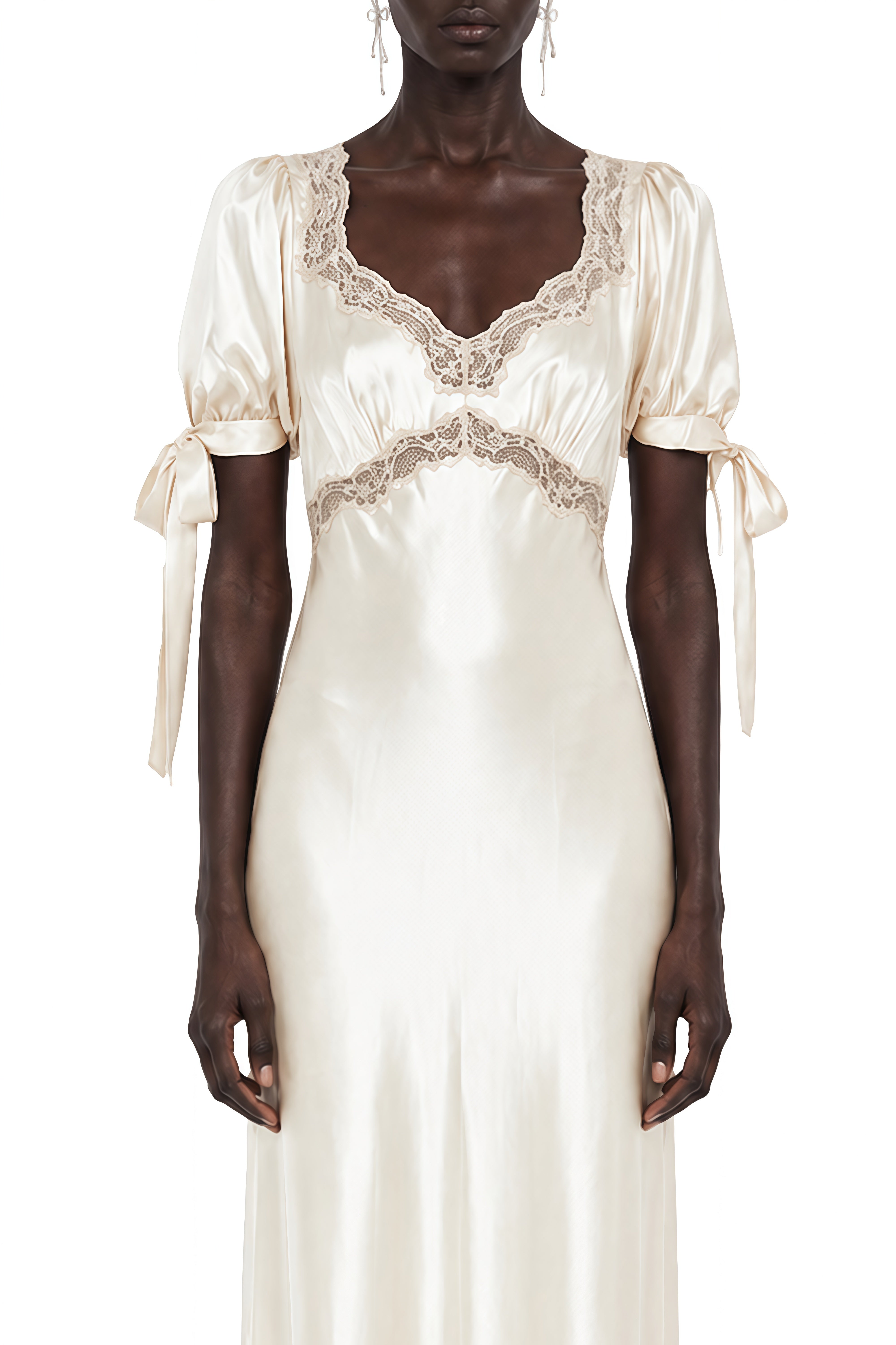 Aurora White Puff Sleeves Lace Midi Dress