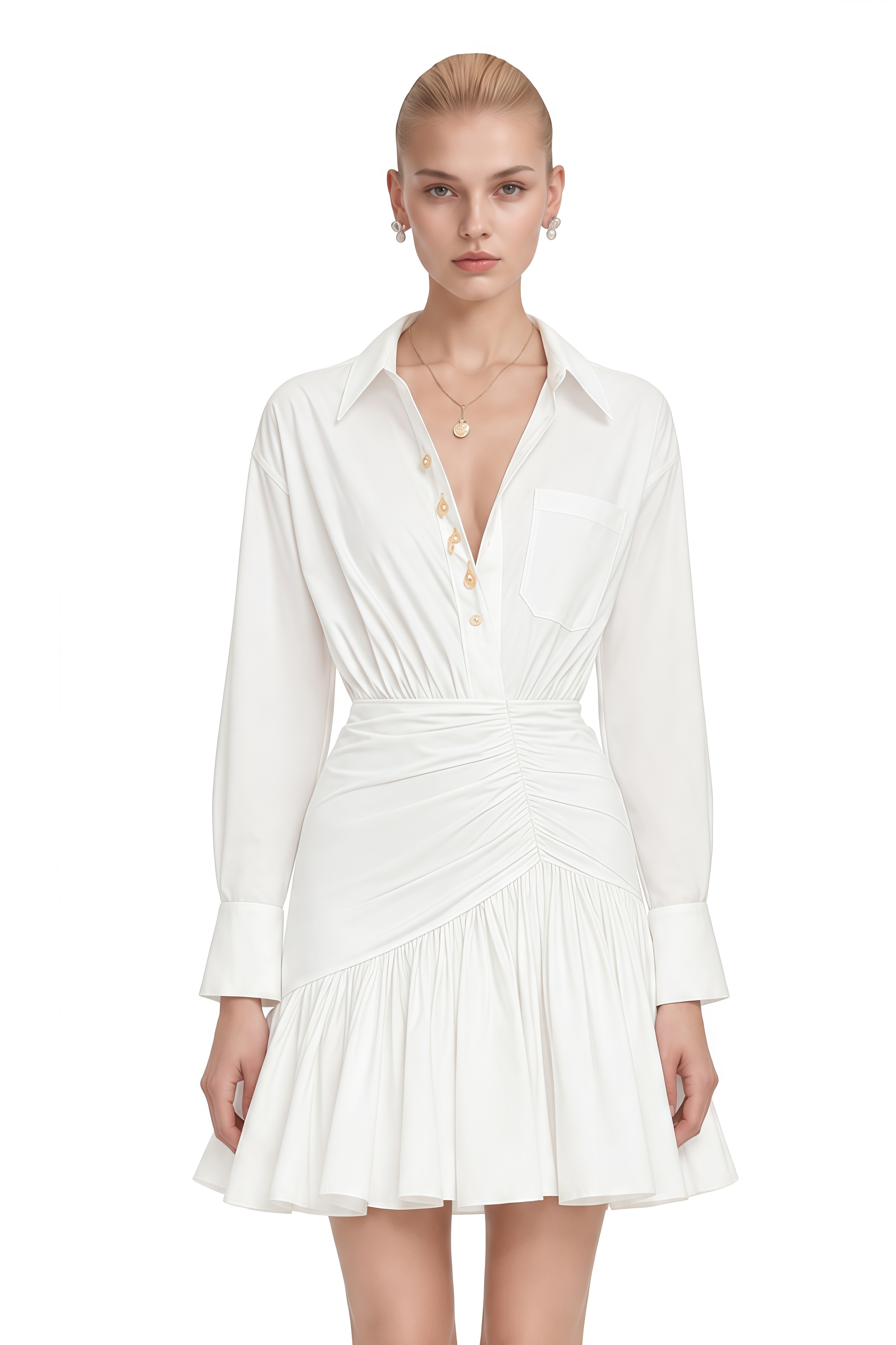 Adeline White Long Sleeves Ruffled Mini Dress