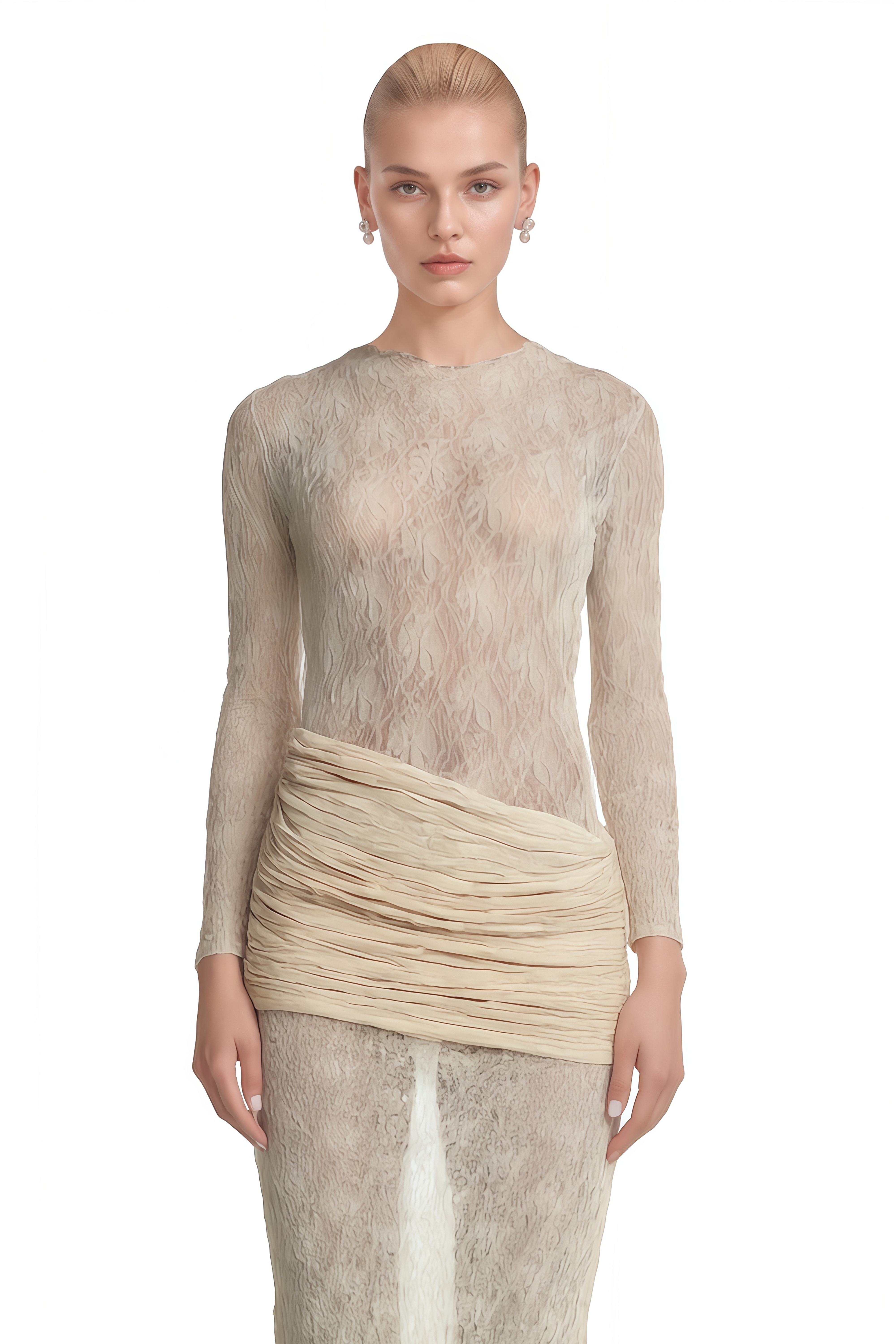 Willow Neutral Round Neck Ruched Maxi Dress
