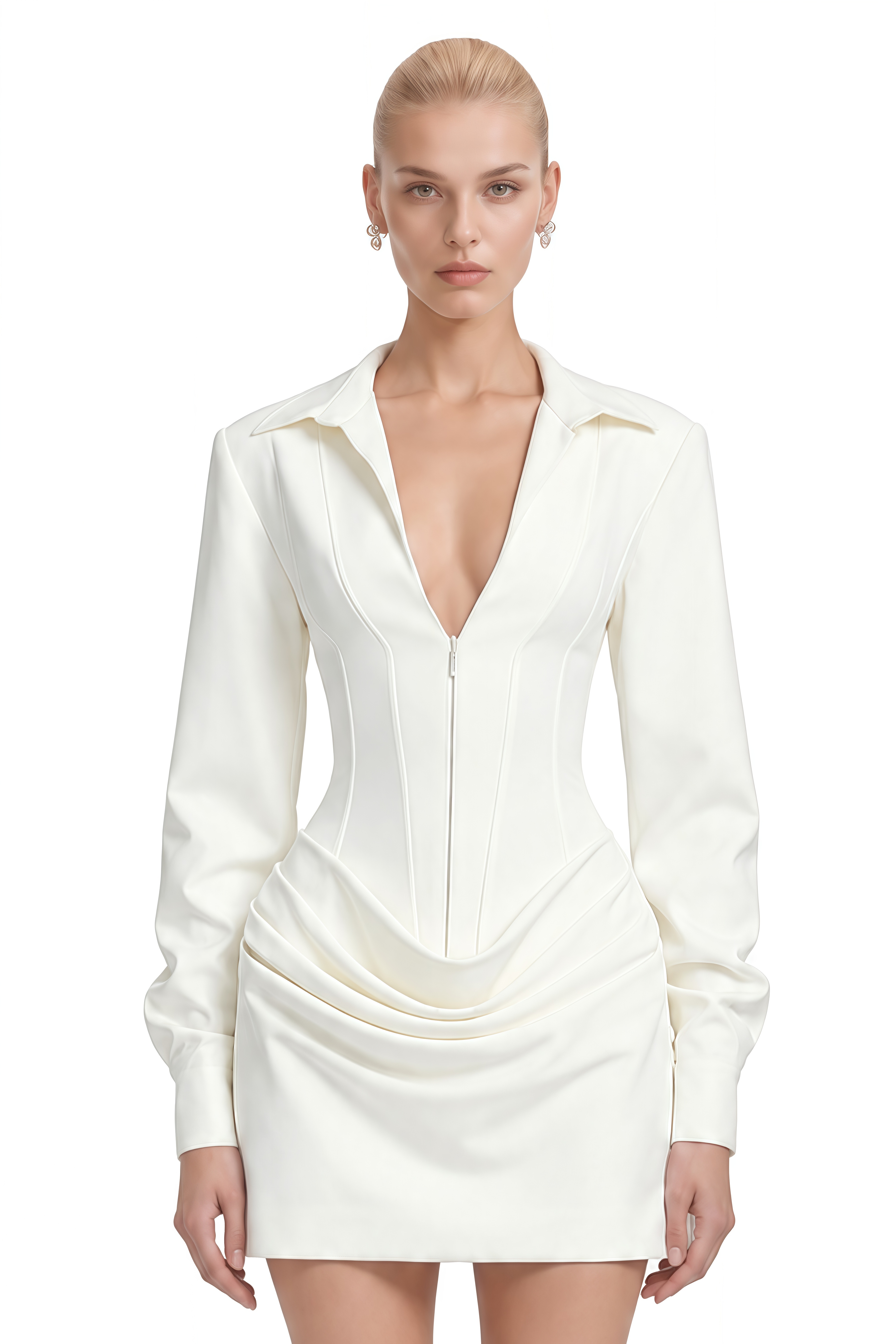 Olivia White Long Sleeves Draped Mini Dress