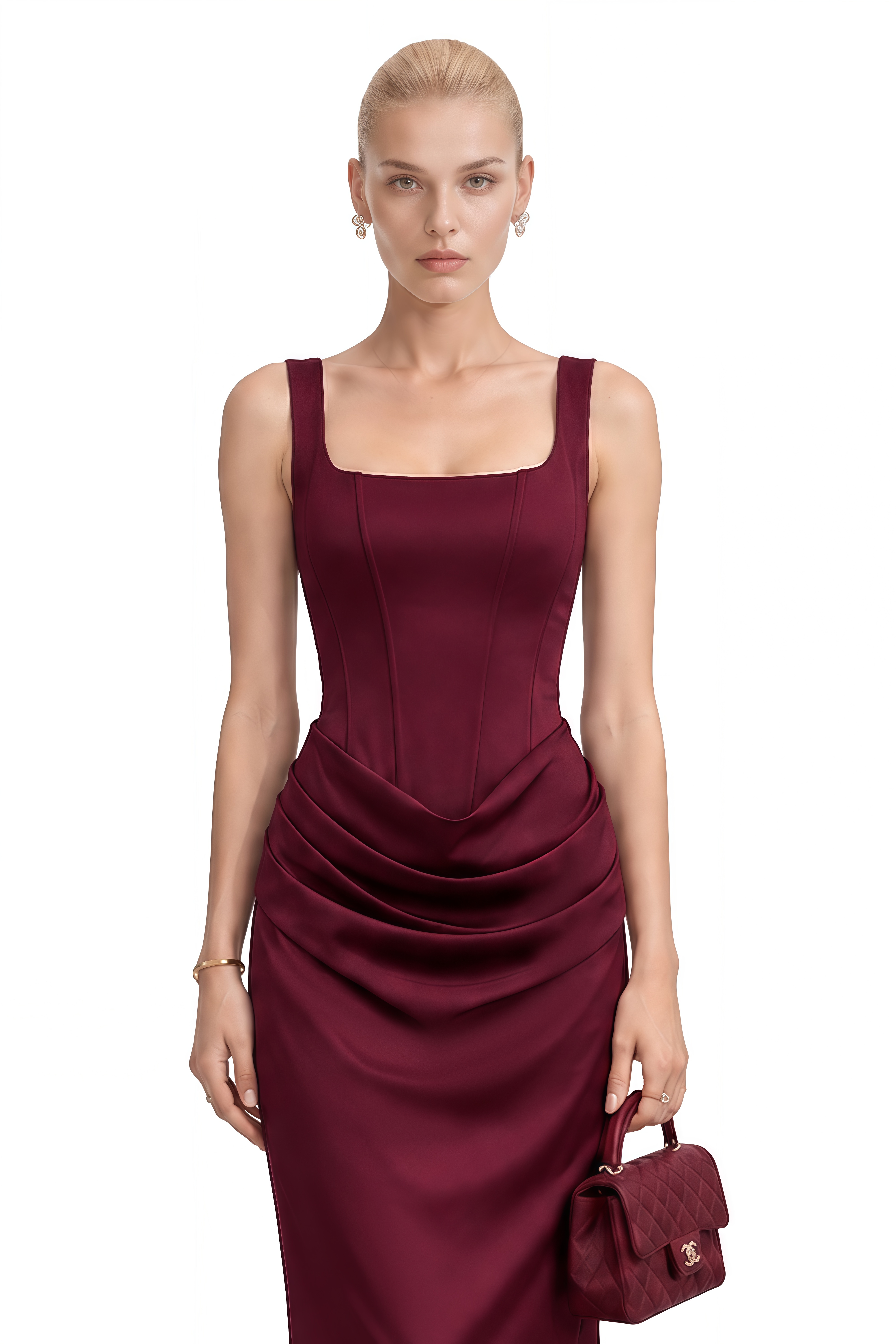Odette Burgundy Cape Design Draped Maxi Dress