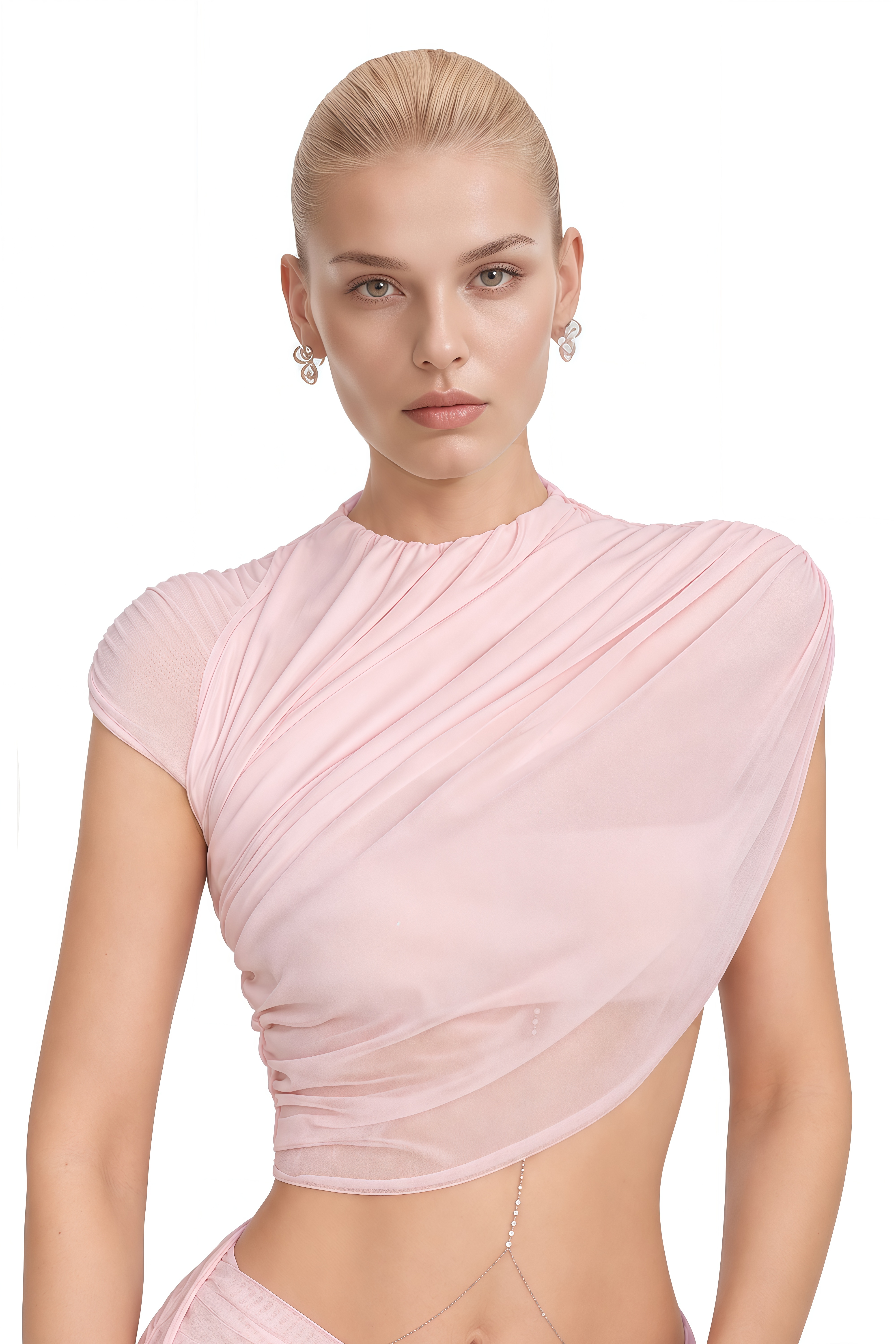 Sienna Light Pink Asymmetrical Draped Top & Skirt Set
