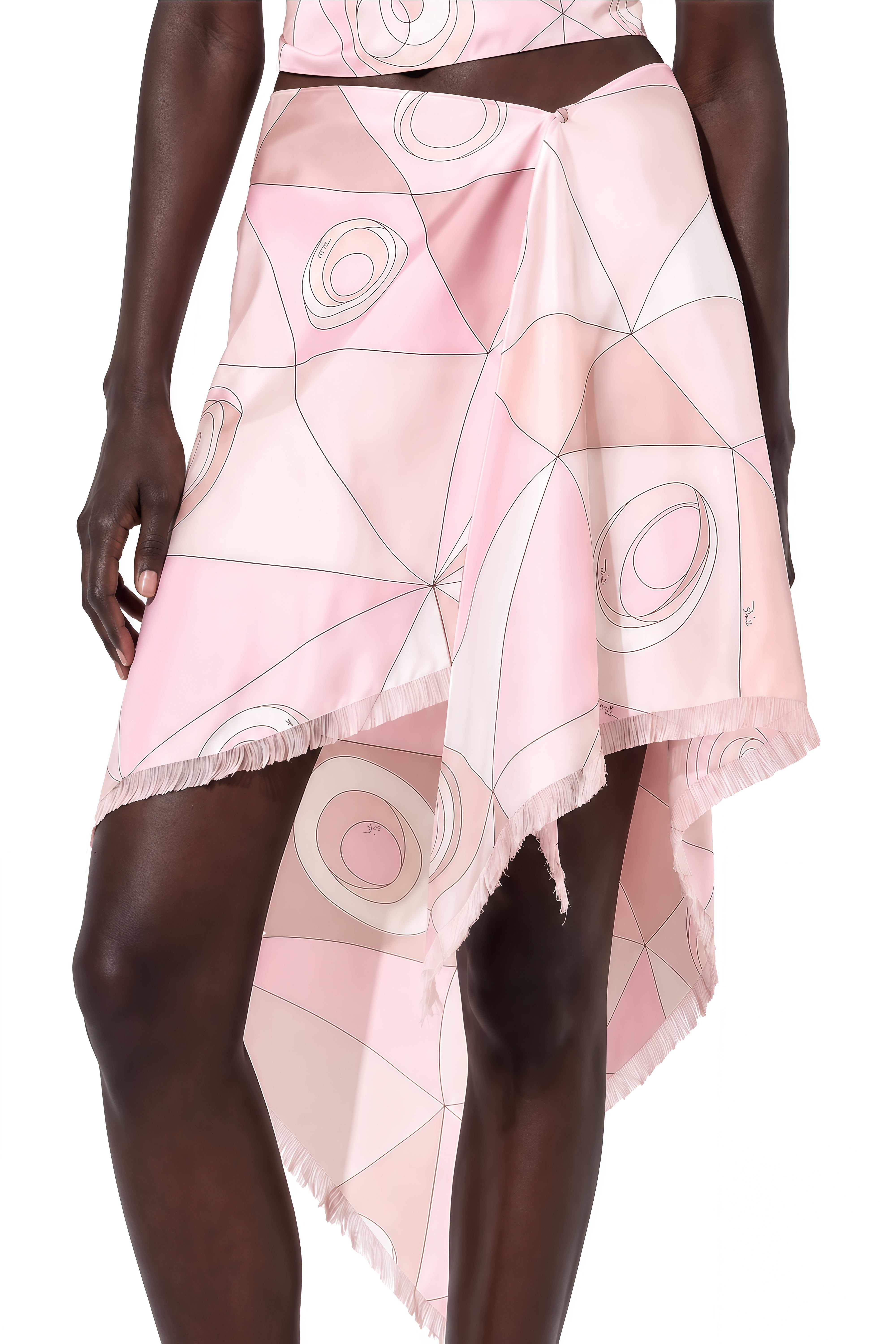 Amara Pink Abstract Print Asymmetrical Top & Skirt Set