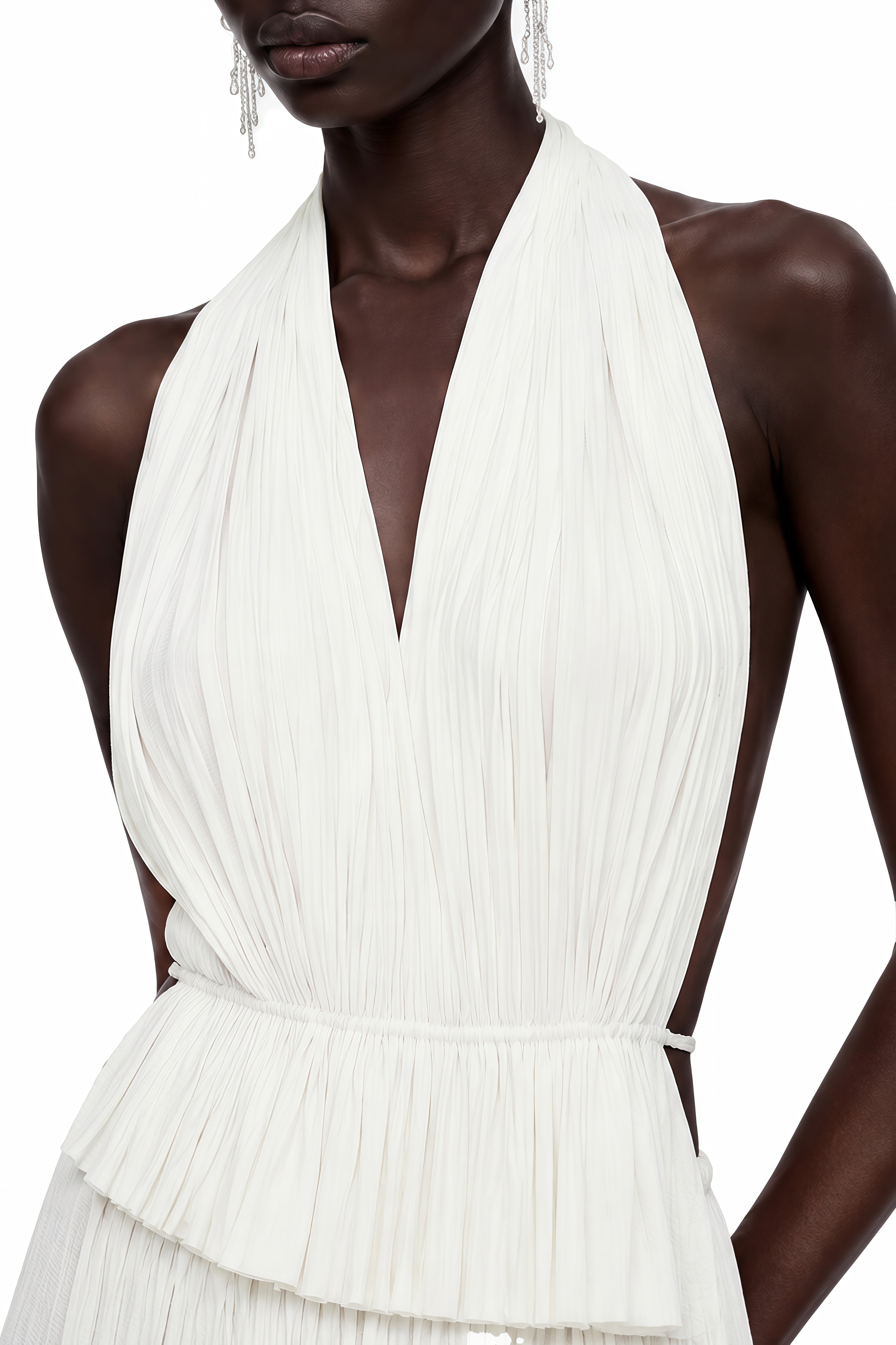 Isadora White Sleeveless Pleated Top & Skirt Set