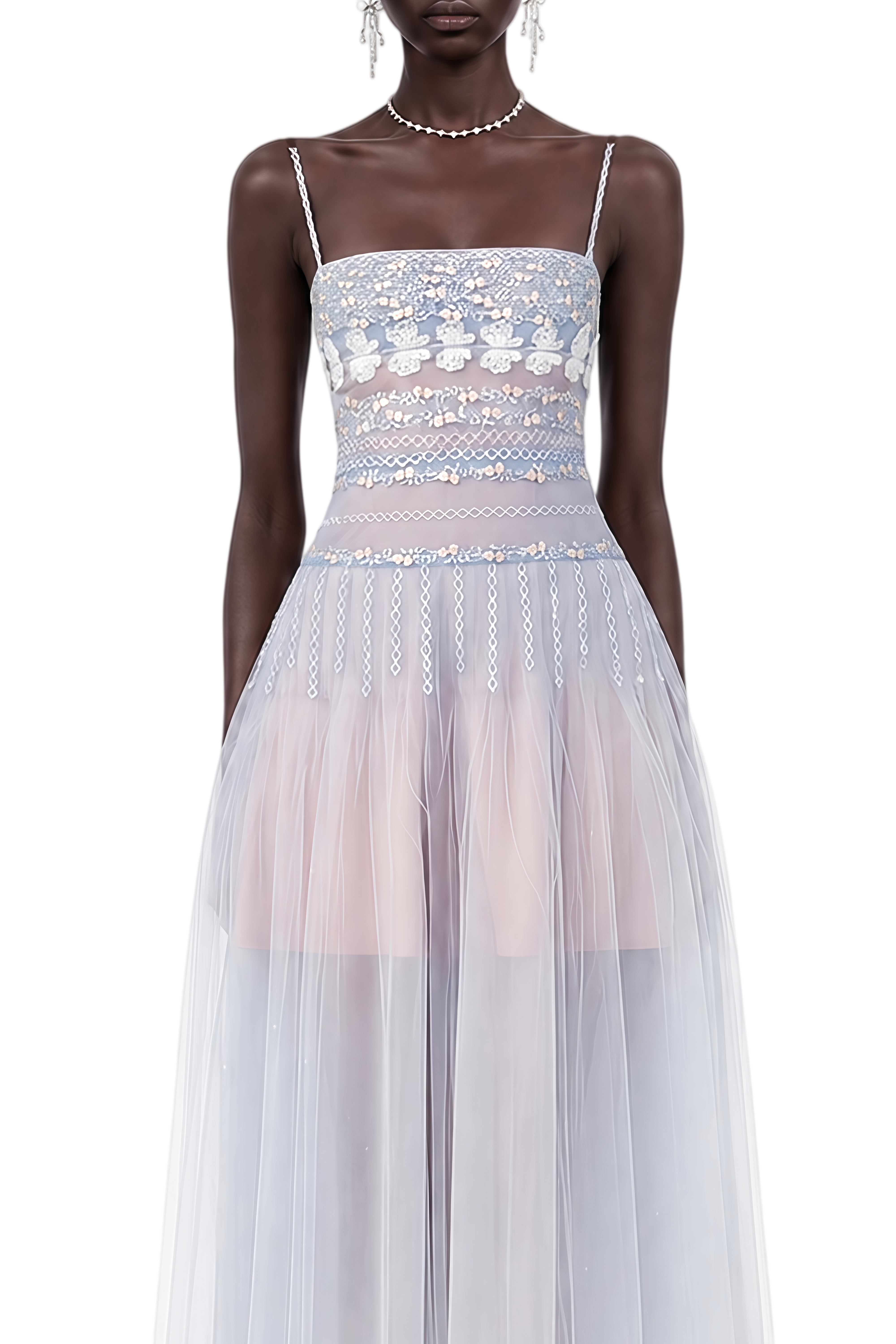 Rosalie Blue Sleeveless Embroidered Midi Dress