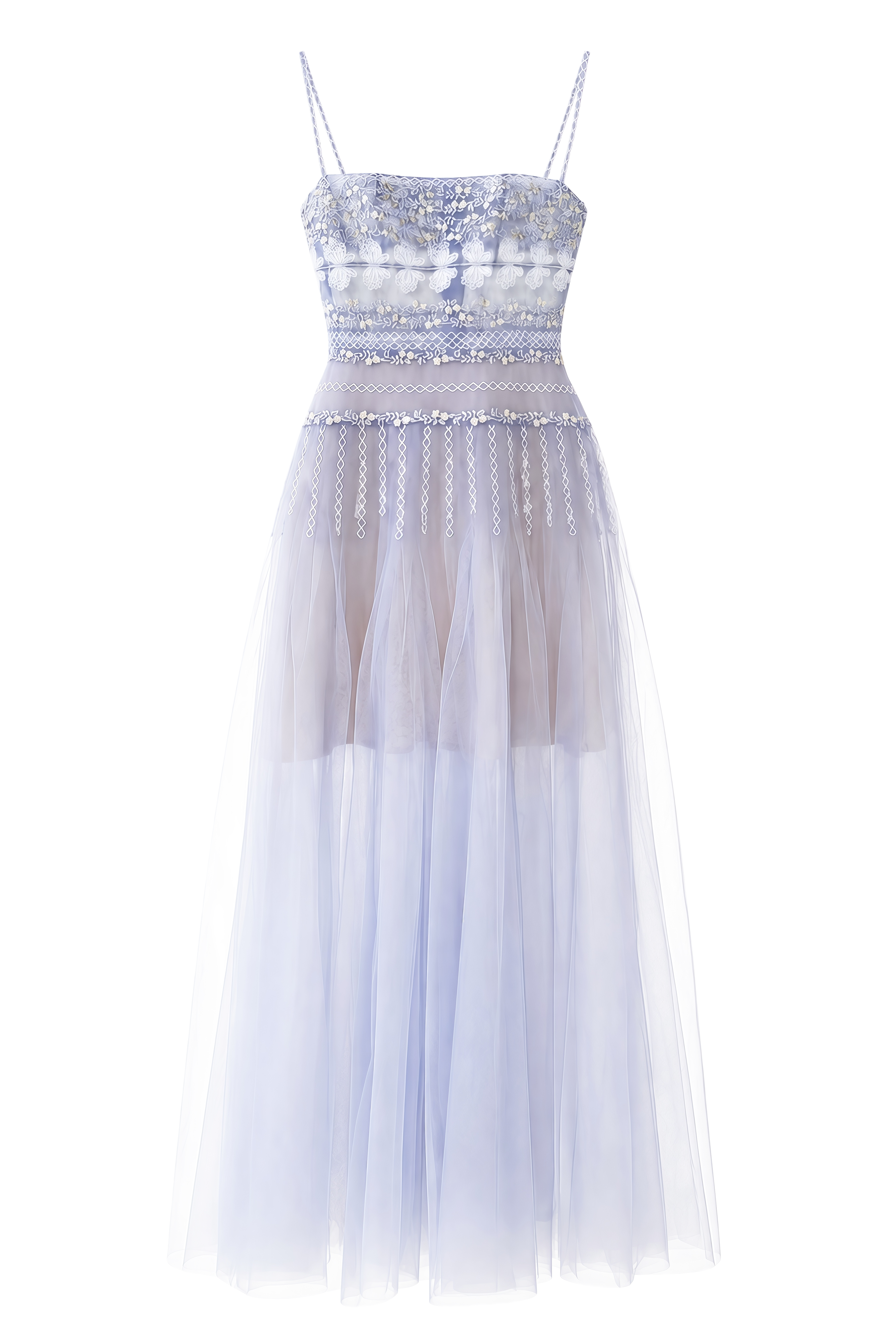 Rosalie Blue Sleeveless Embroidered Midi Dress