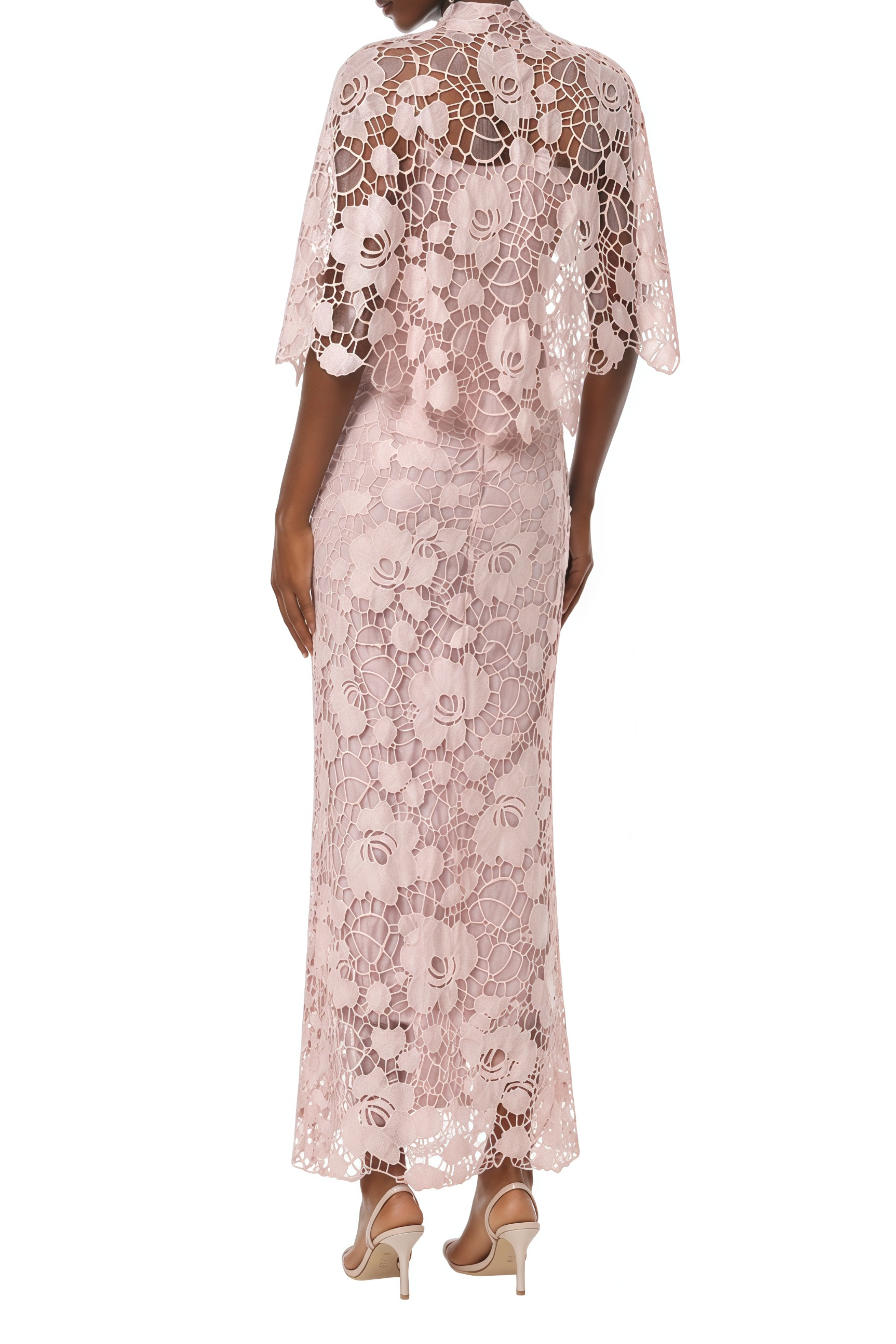 Elaine Pink Floral Lace Shawl & Corset Dress Set