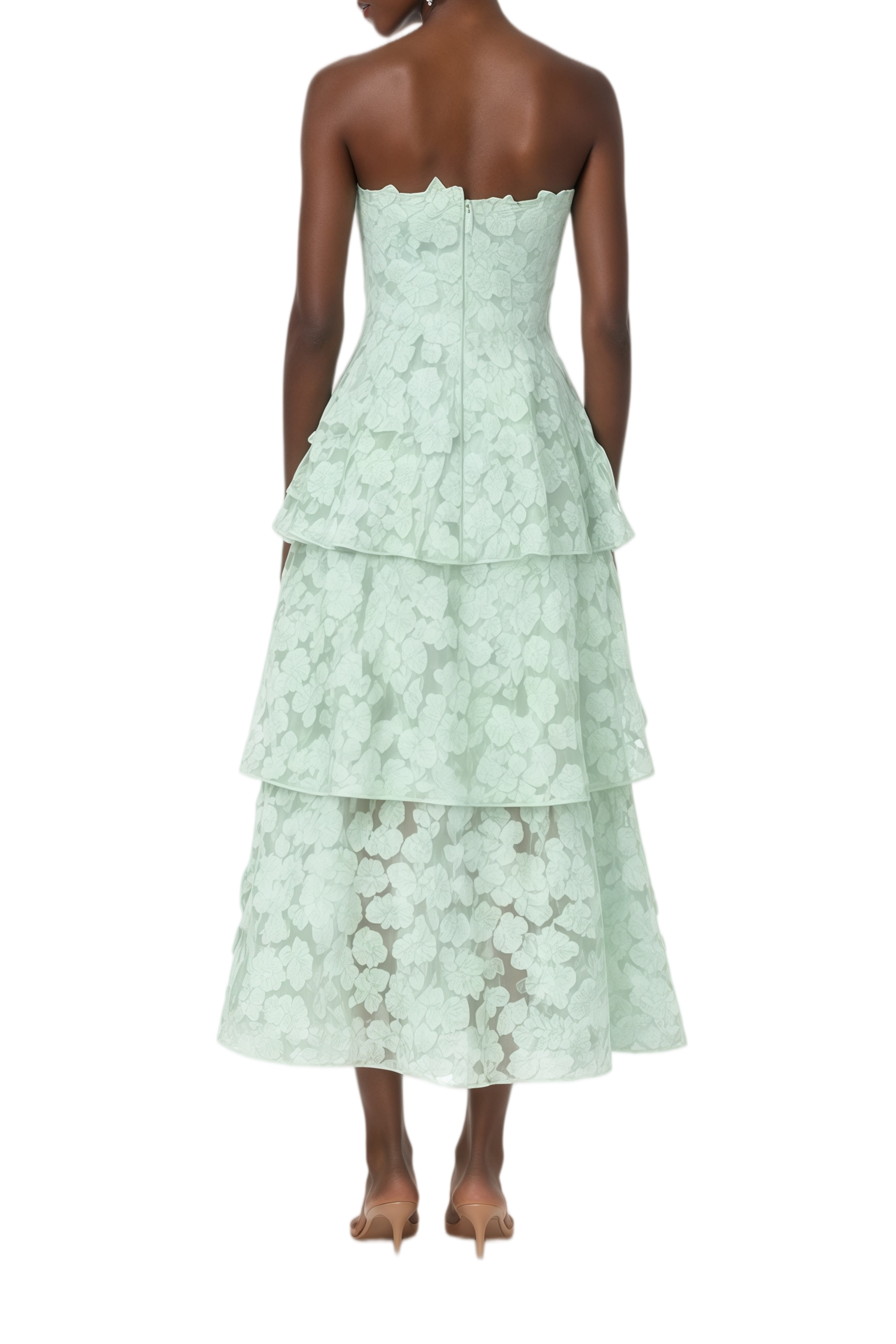 Mildred Mint Green Tiered Appliqué Midi Dress
