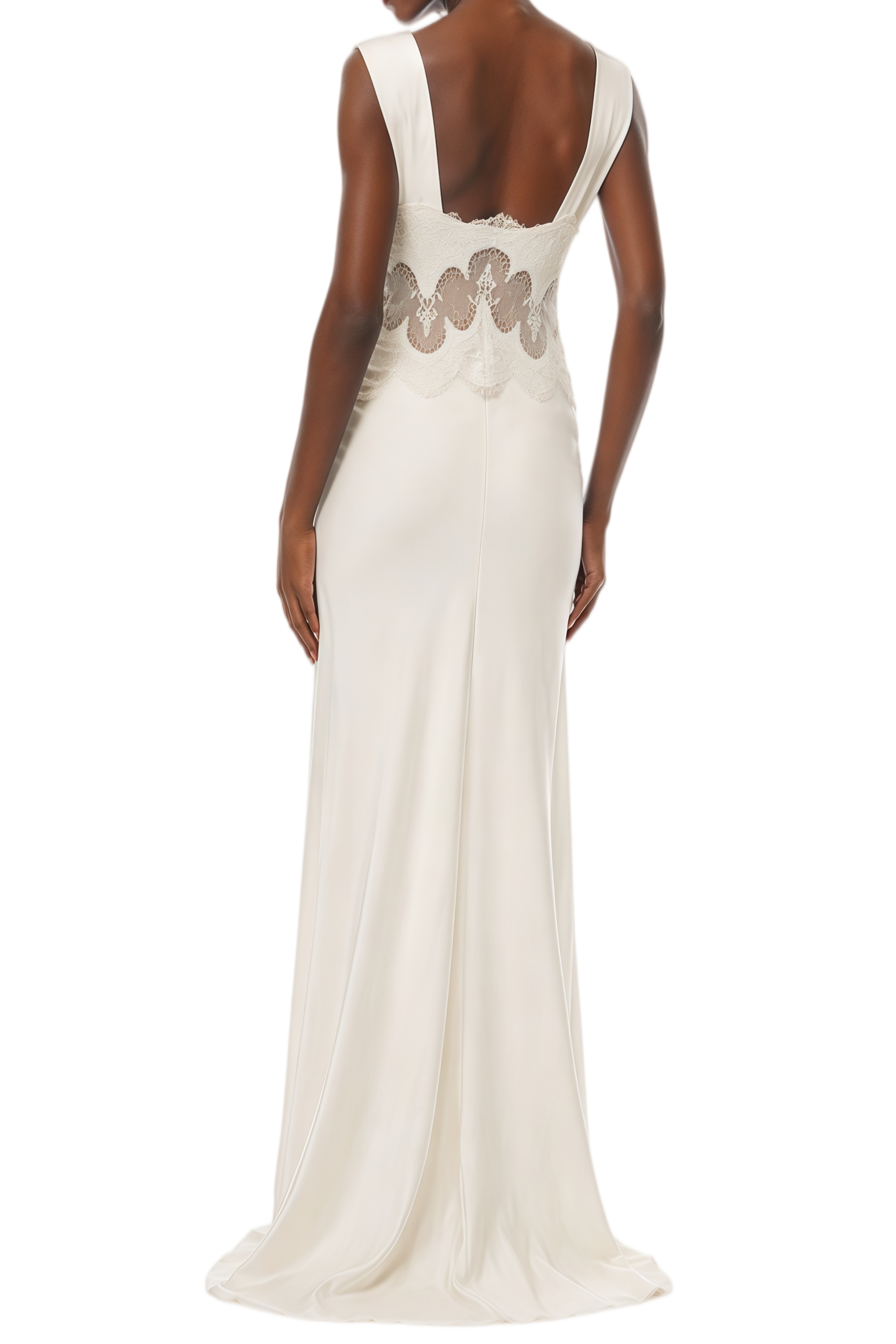 Christine Neutral Satin Lace Panel Maxi Dress