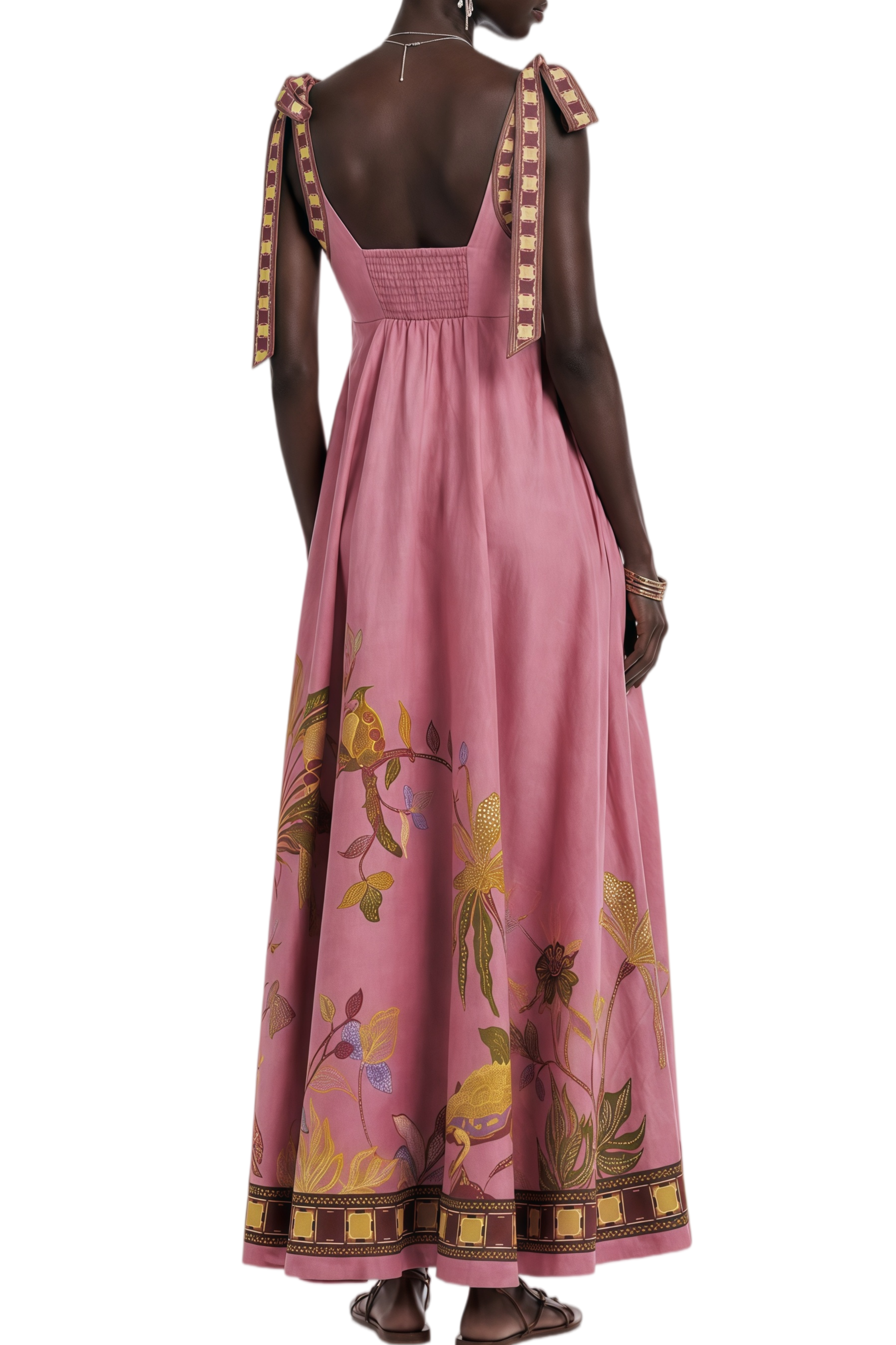 Clarisse Pink Floral Print Ruched Maxi Dress