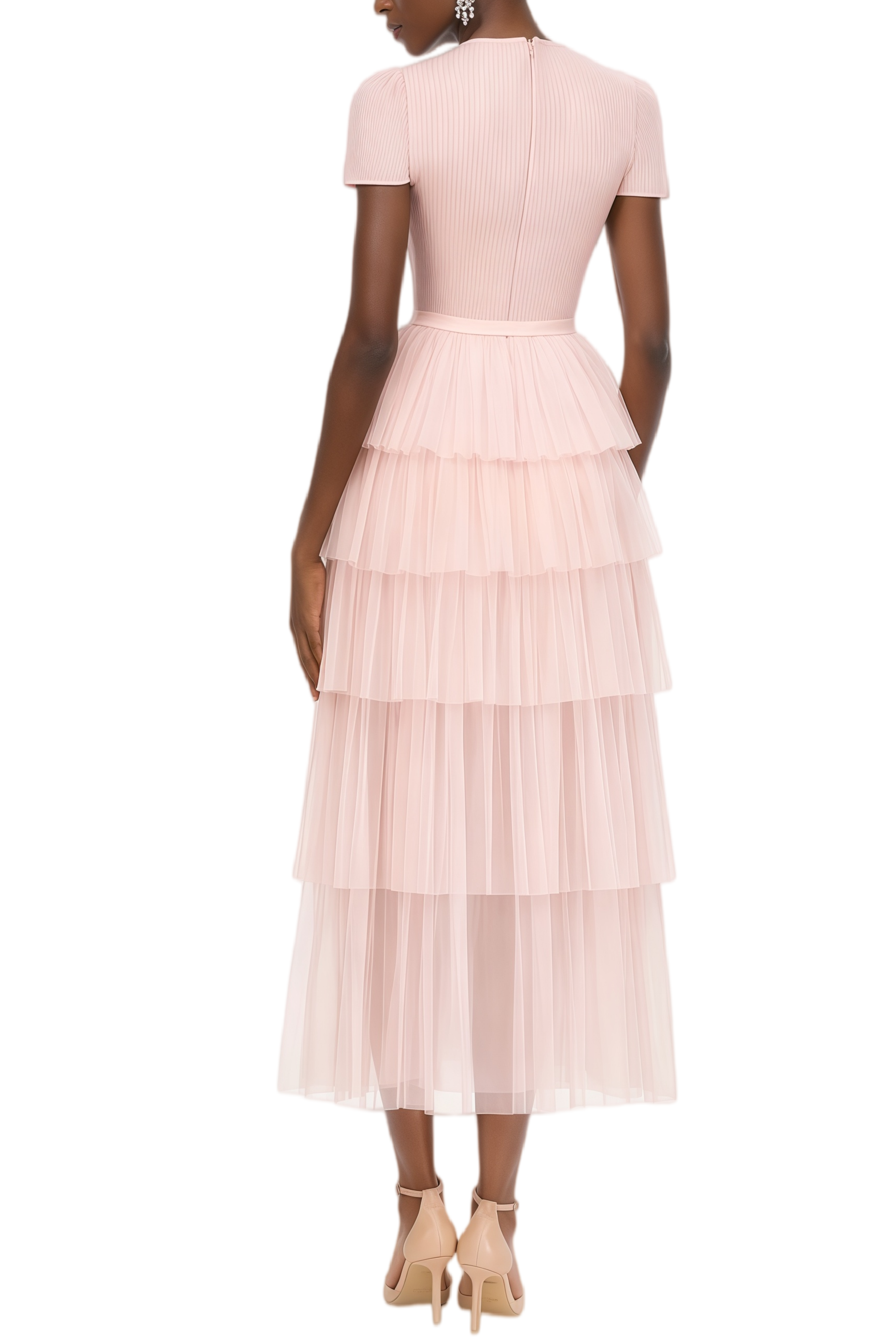 Lesley Pink 3D Floral Appliqué Tiered Maxi Dress