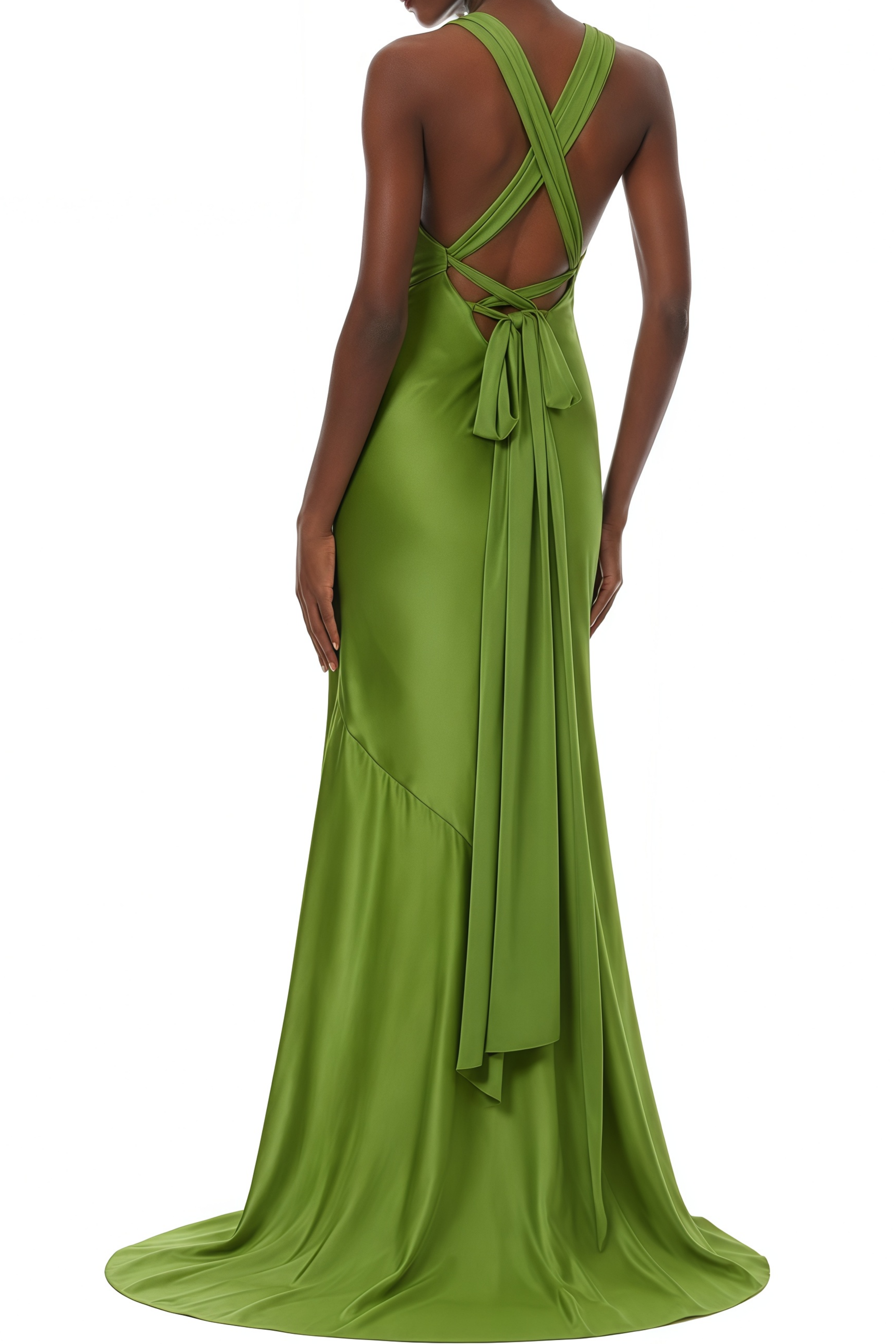 Adeline Green Halterneck Ruched Maxi Dress