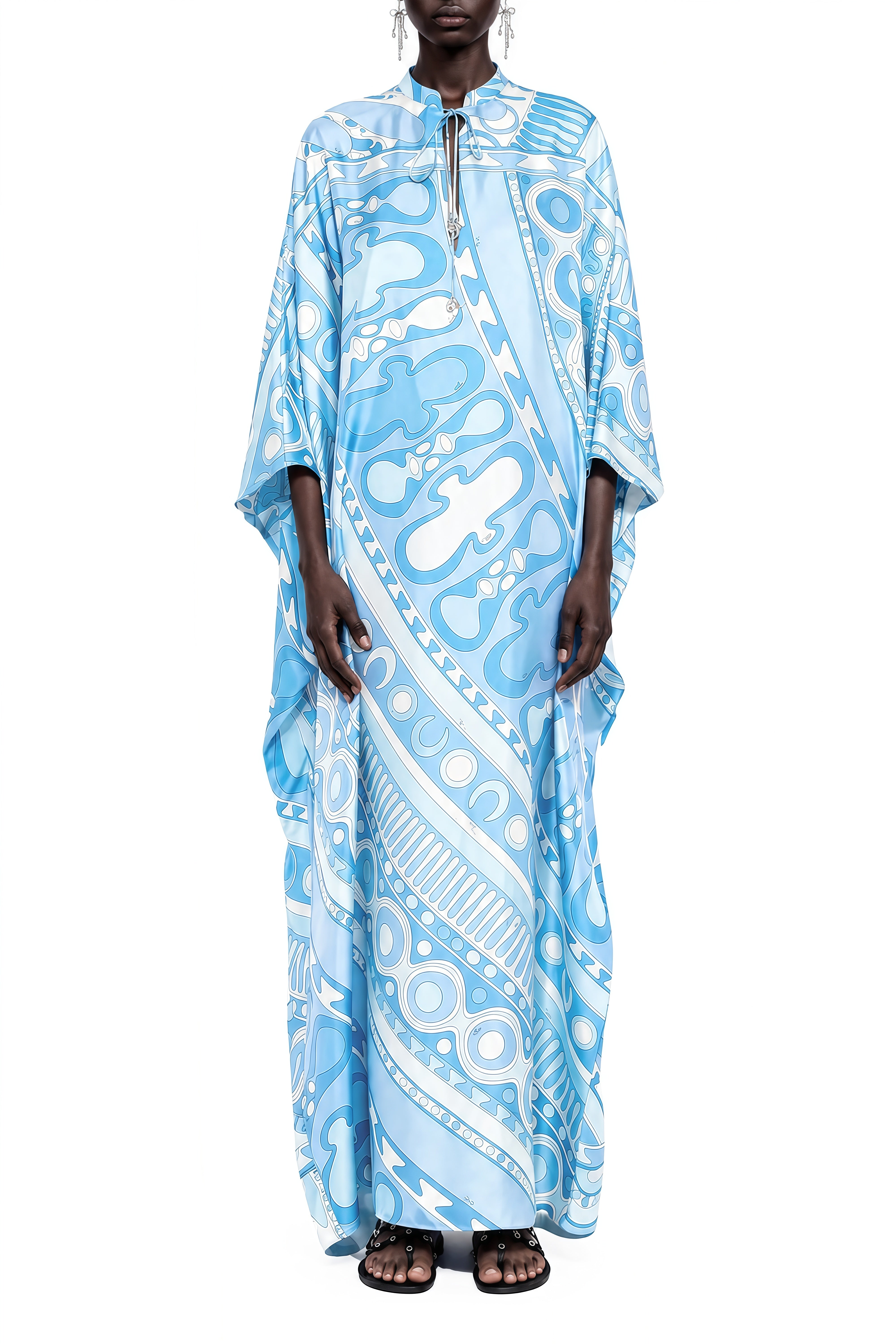 Sylvia Blue Round Neck Draped Maxi Dress