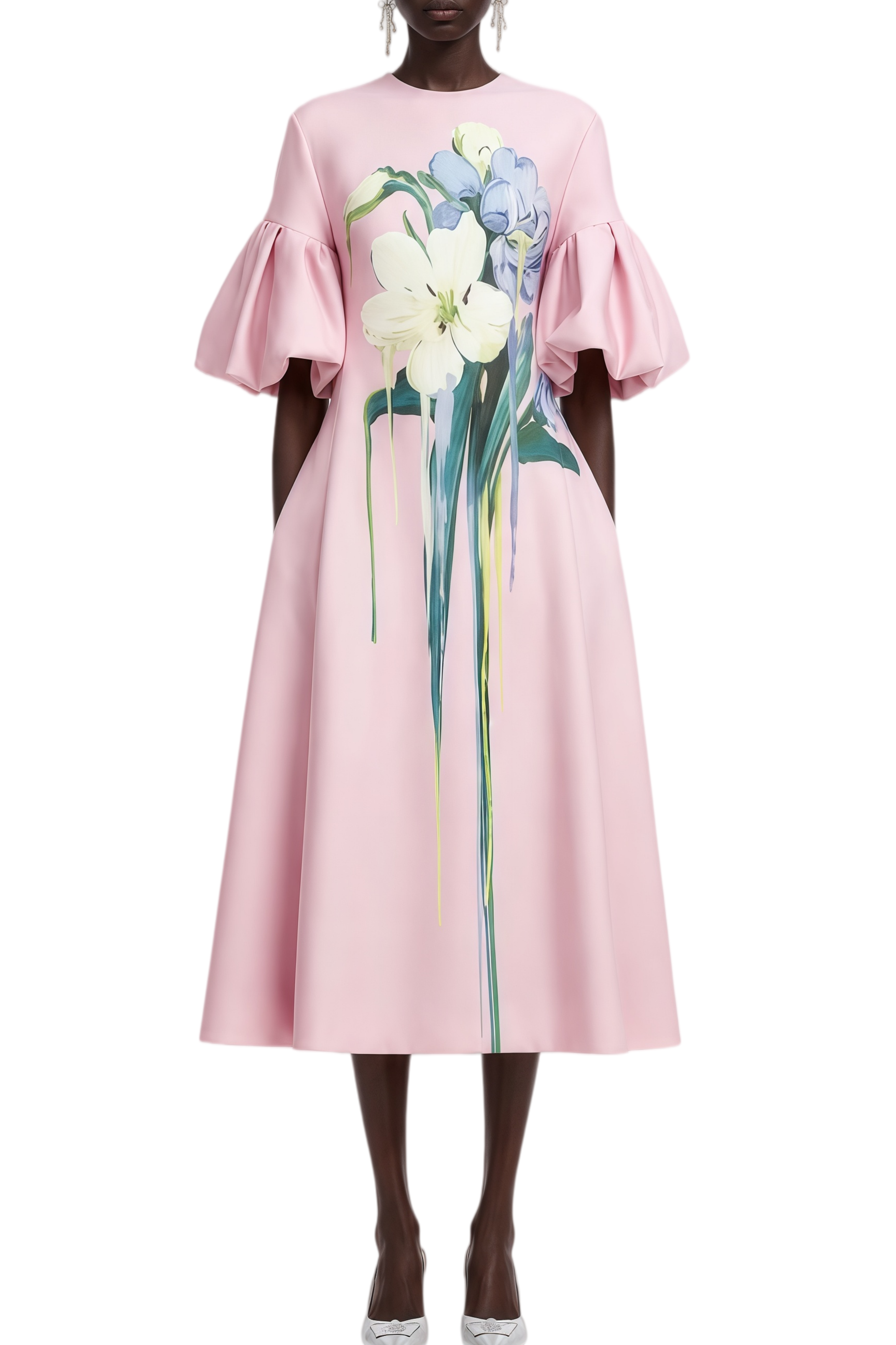 Diana Pink Pleated Floral Print Midi Dress