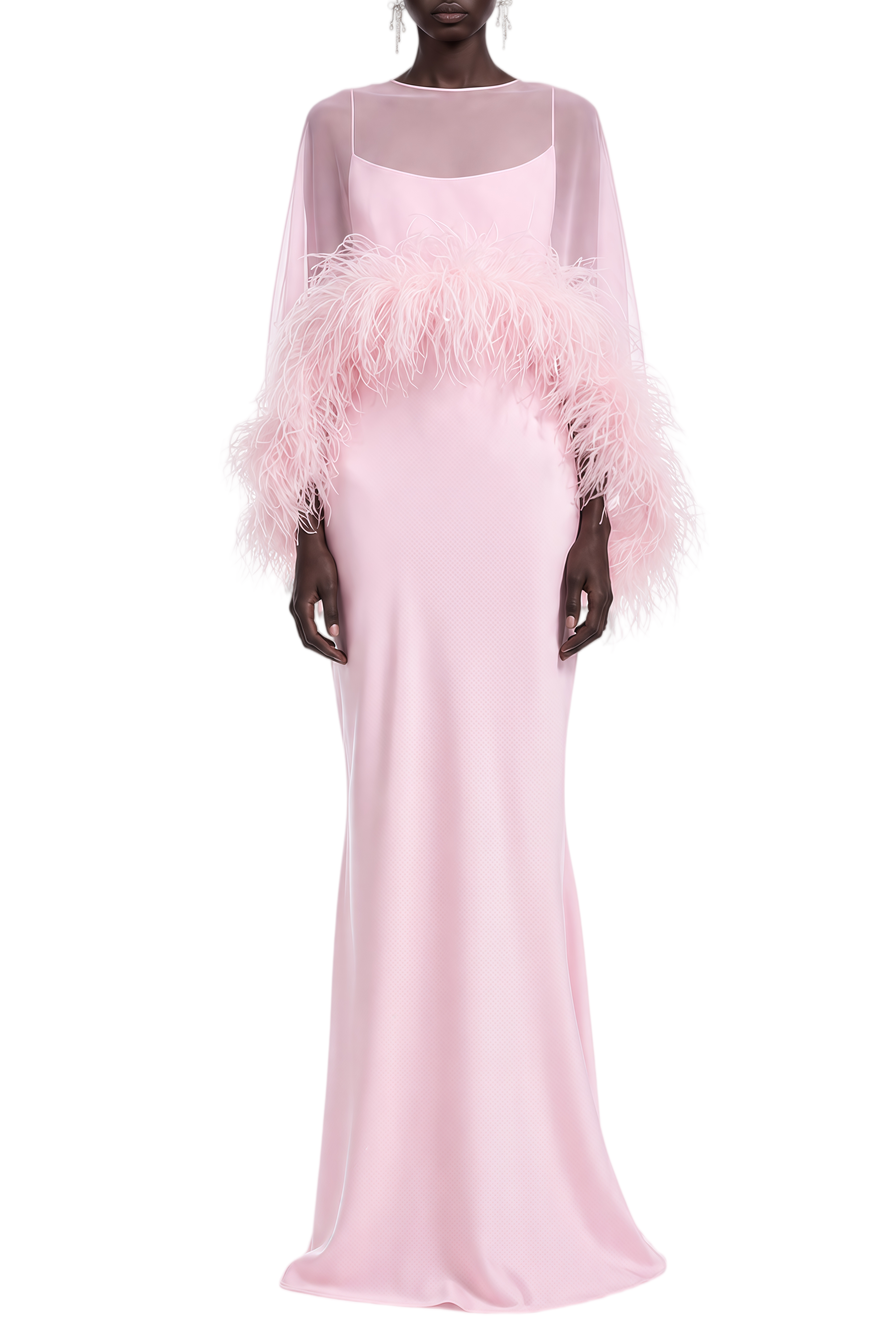 Elizabeth Pink Round Neck Draped Shawl & Dress Set