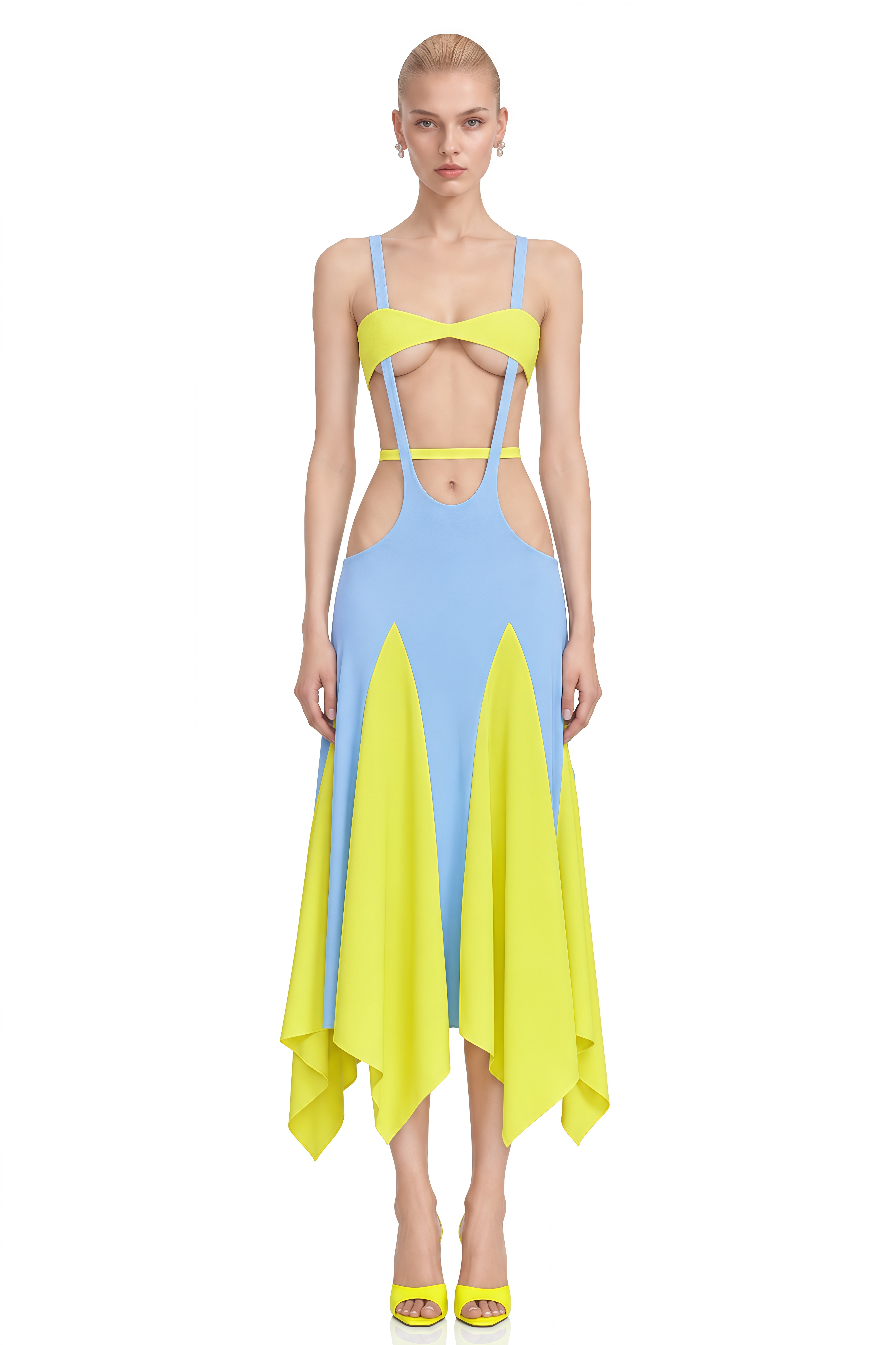 Flora Color Block Sleeveless Cut-Out Midi Dress