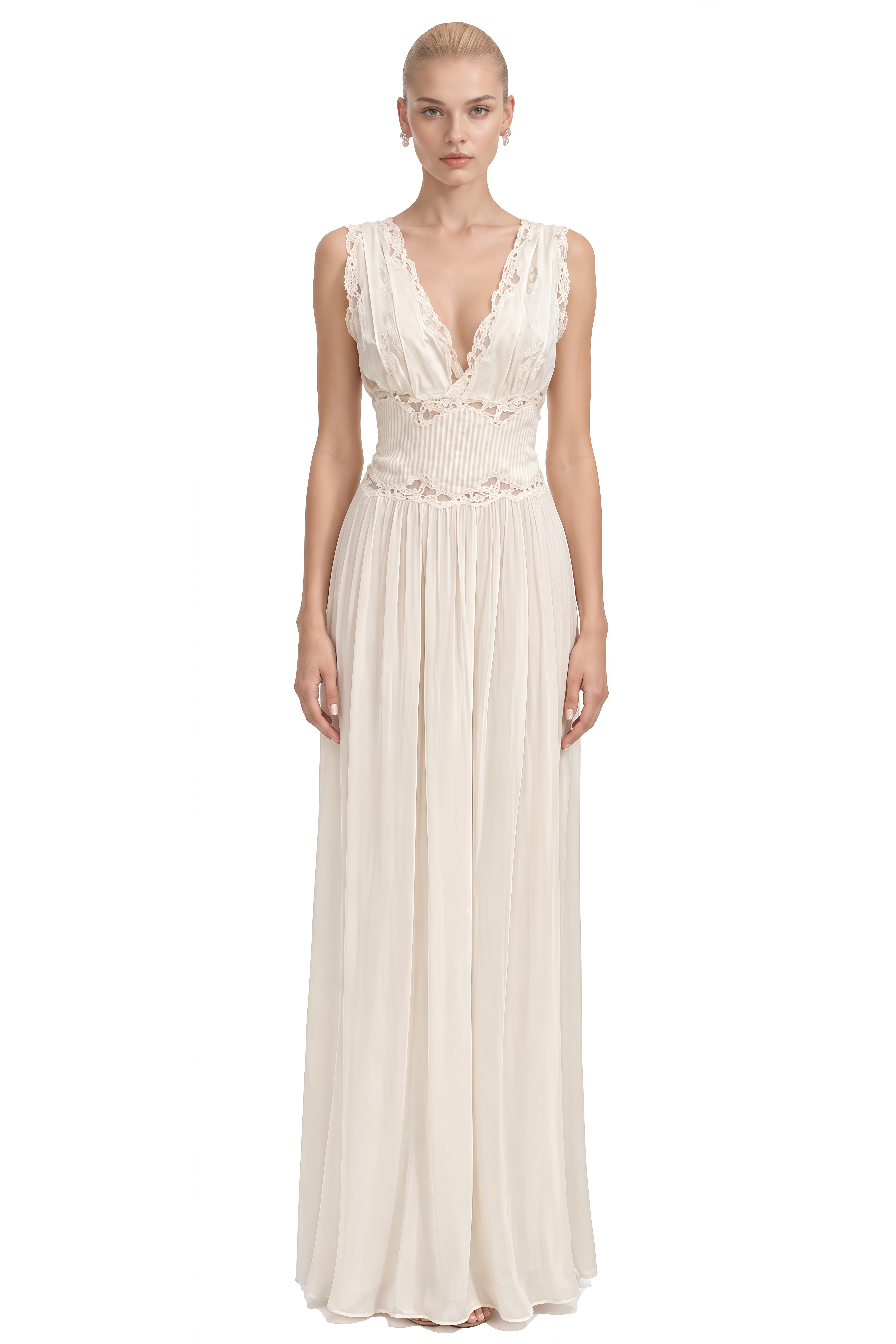 Ember Ivory V-Neck Lace-Trim Maxi Dress