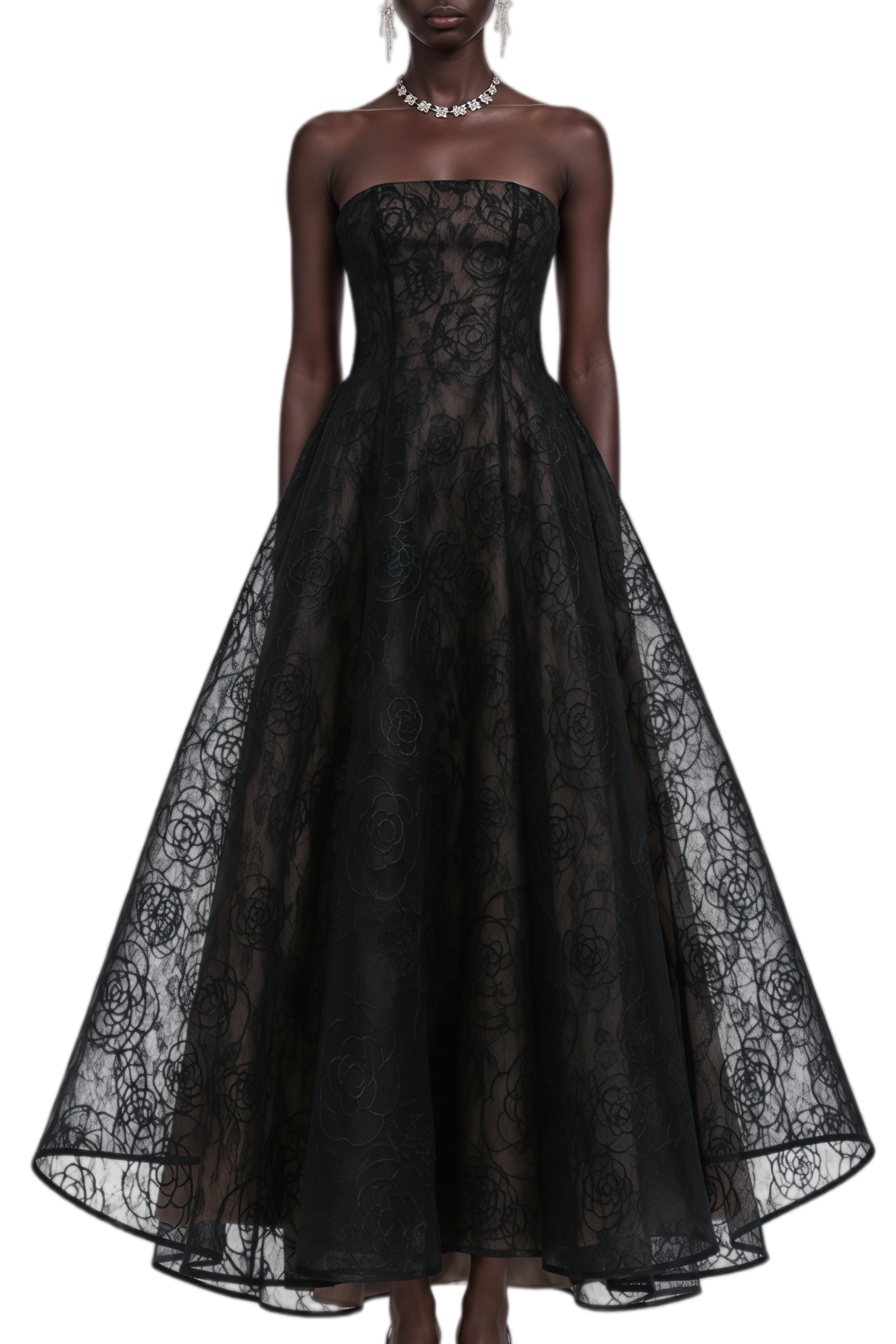Adeline Black Sleeveless Lace Maxi Dress