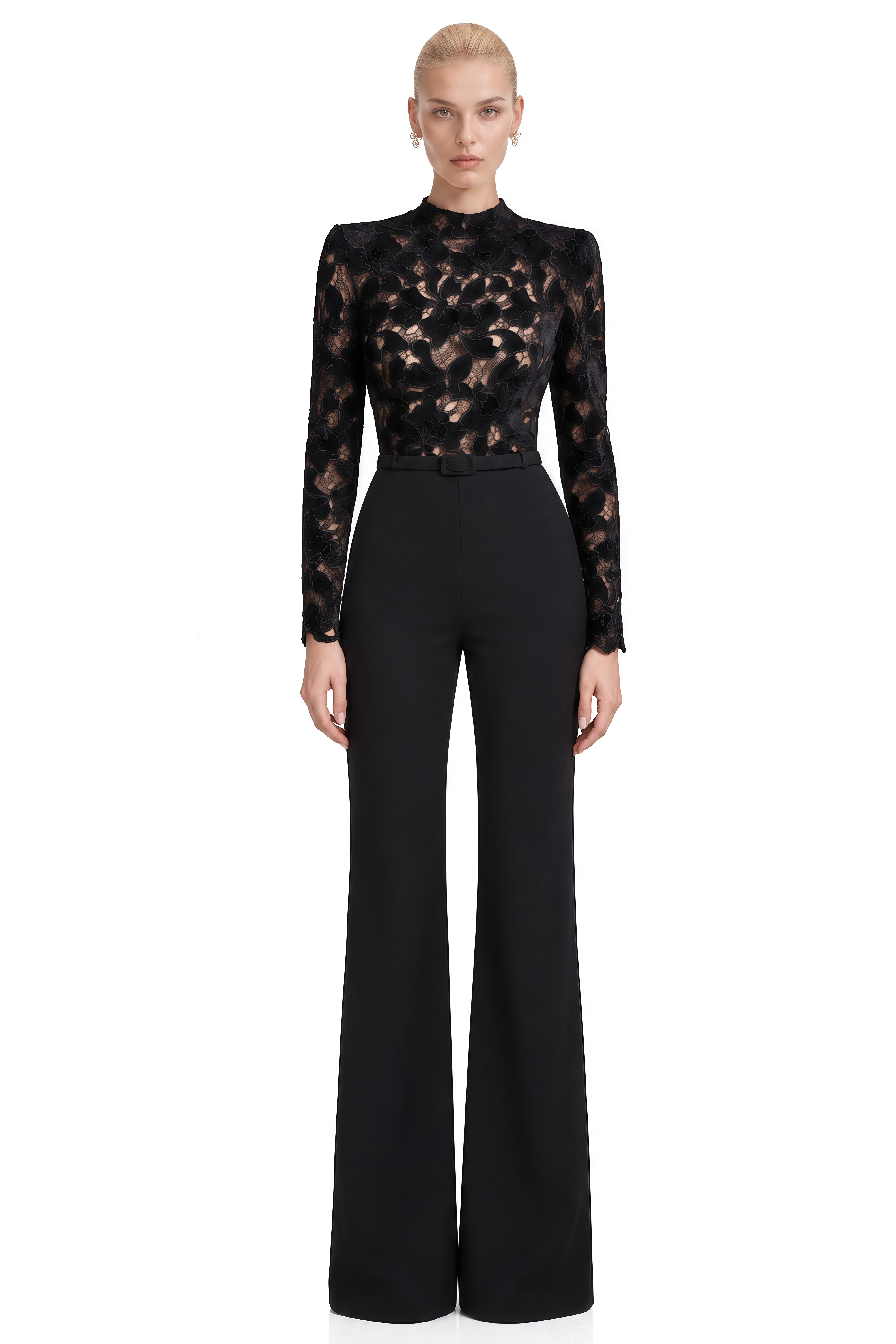 Flora Black Long Sleeves Belted Jumpsuit