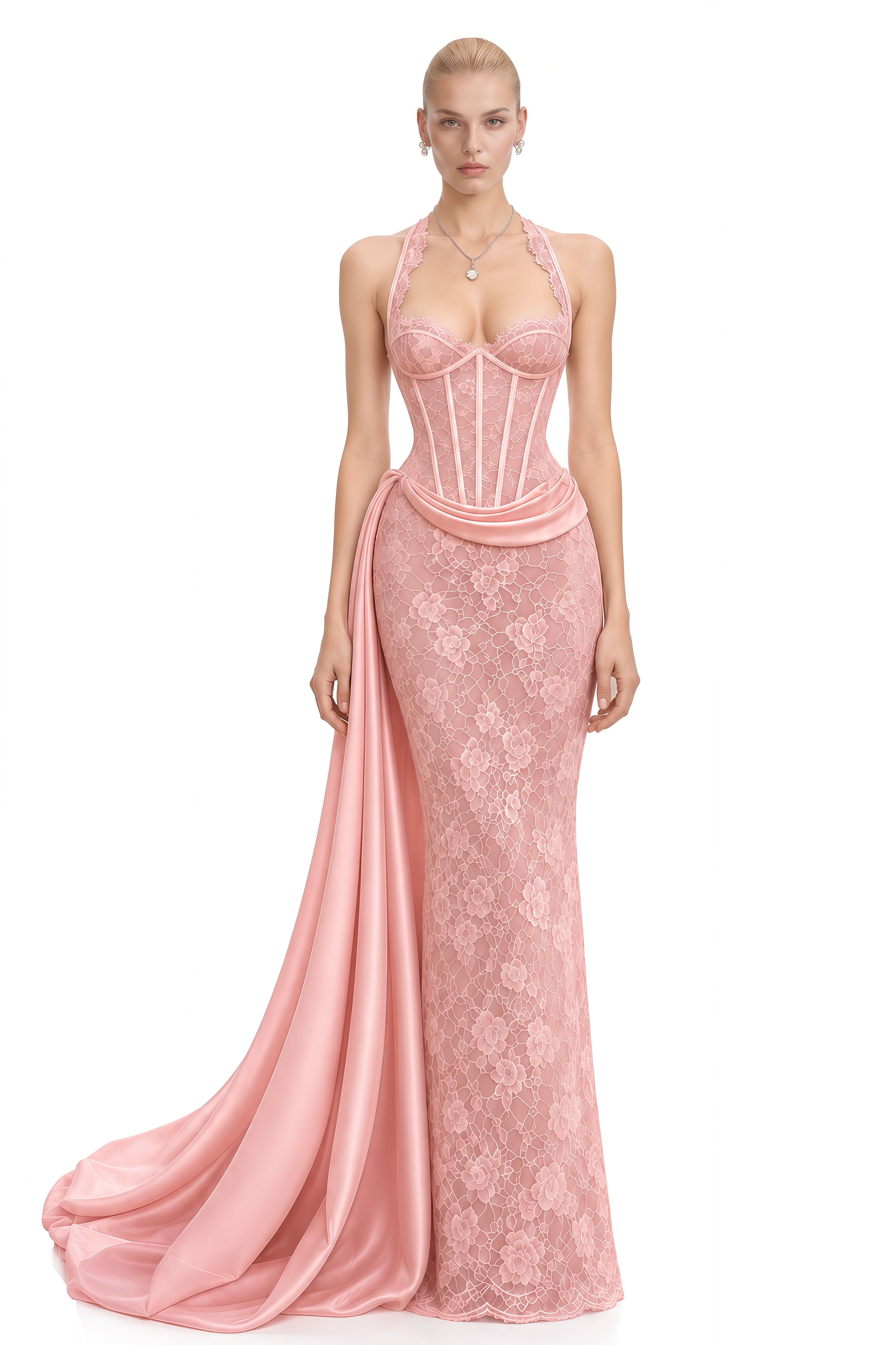 Zoe Pink Halterneck Asymmetrical Maxi Dress