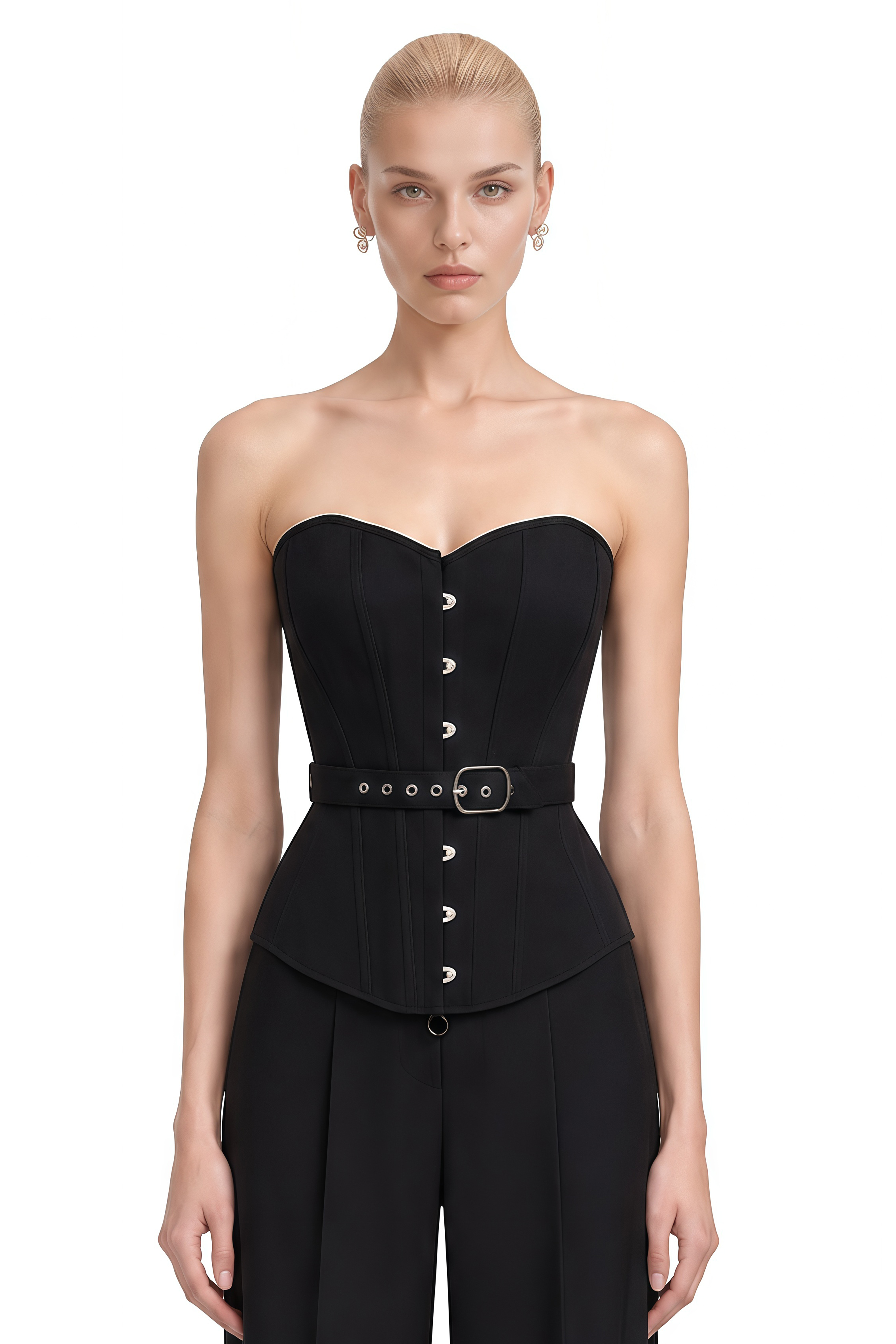 Seren Black Sweetheart Neck Belted Top