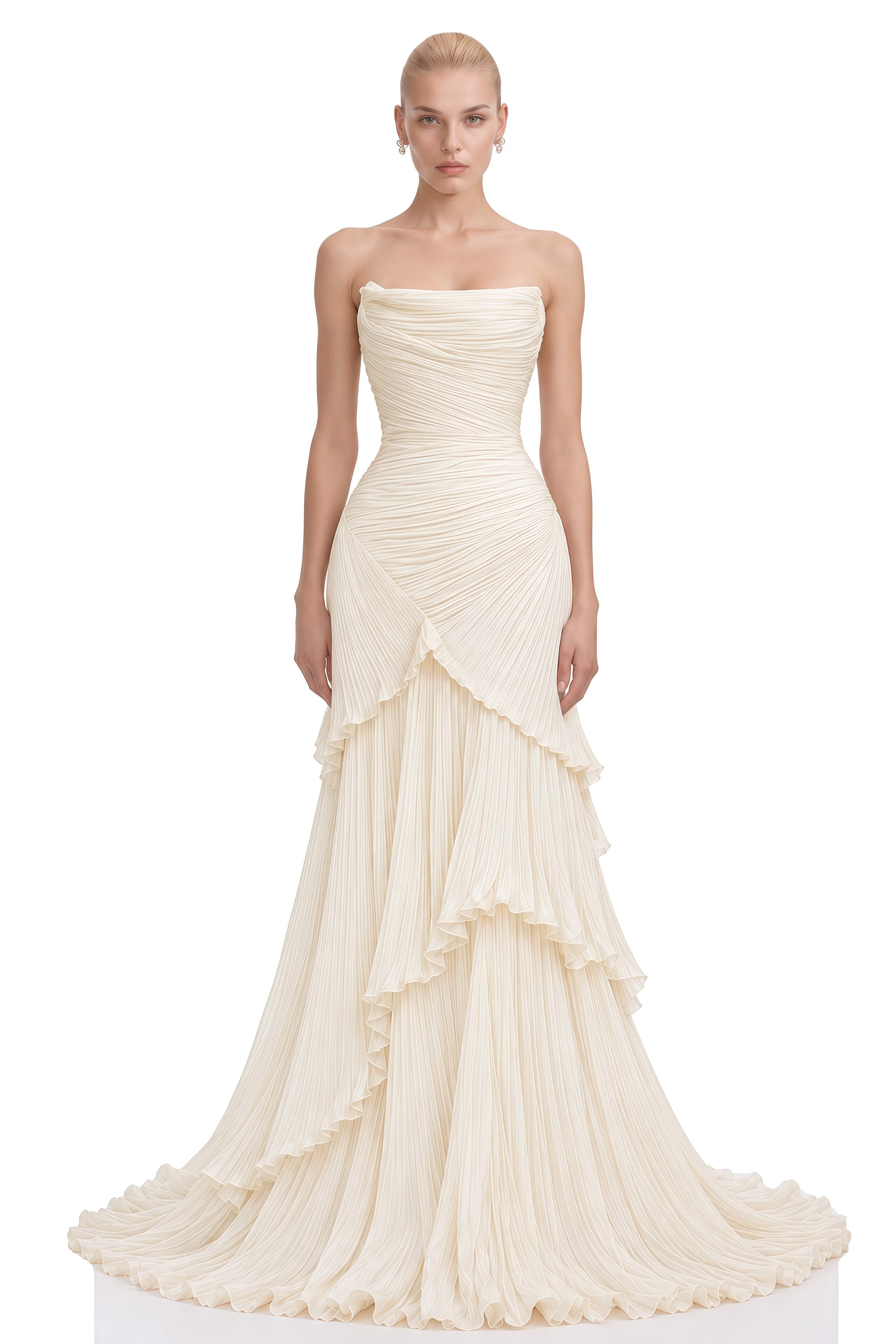Maeve White Strapless Ruffled Maxi Dress
