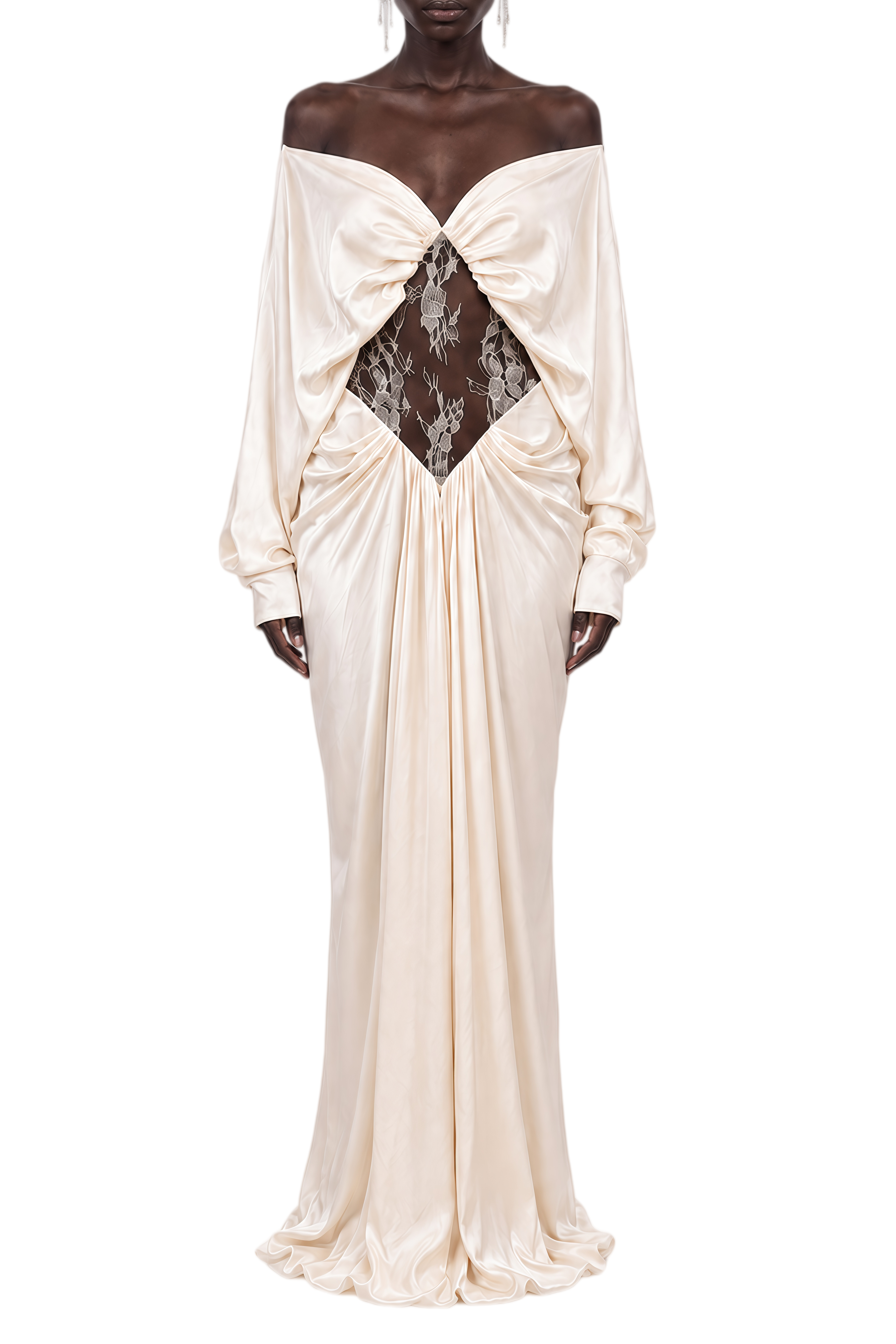 Althea White Long Sleeves Ruched Maxi Dress