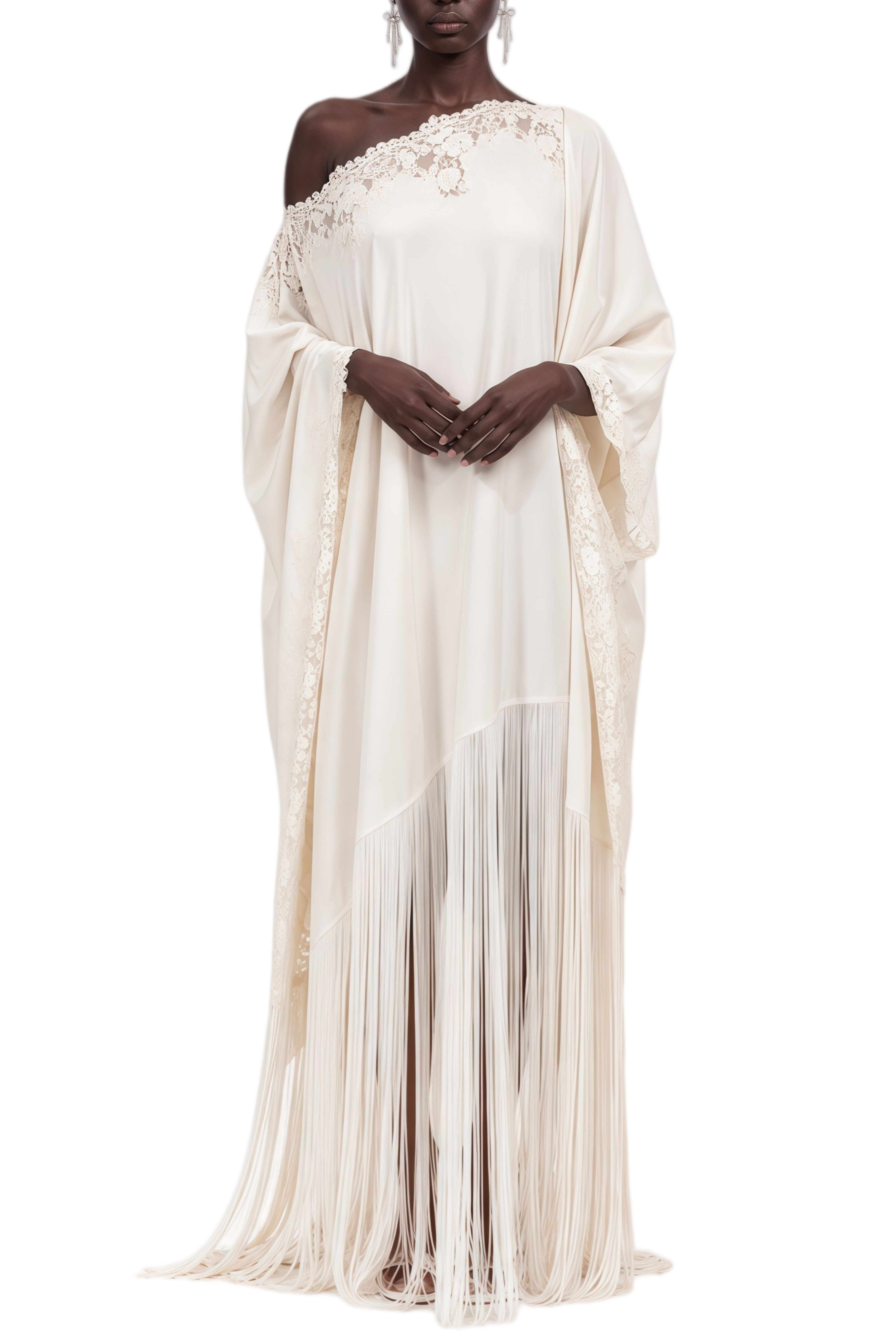 Beatrice White Asymmetrical Off-Shoulder Maxi Dress