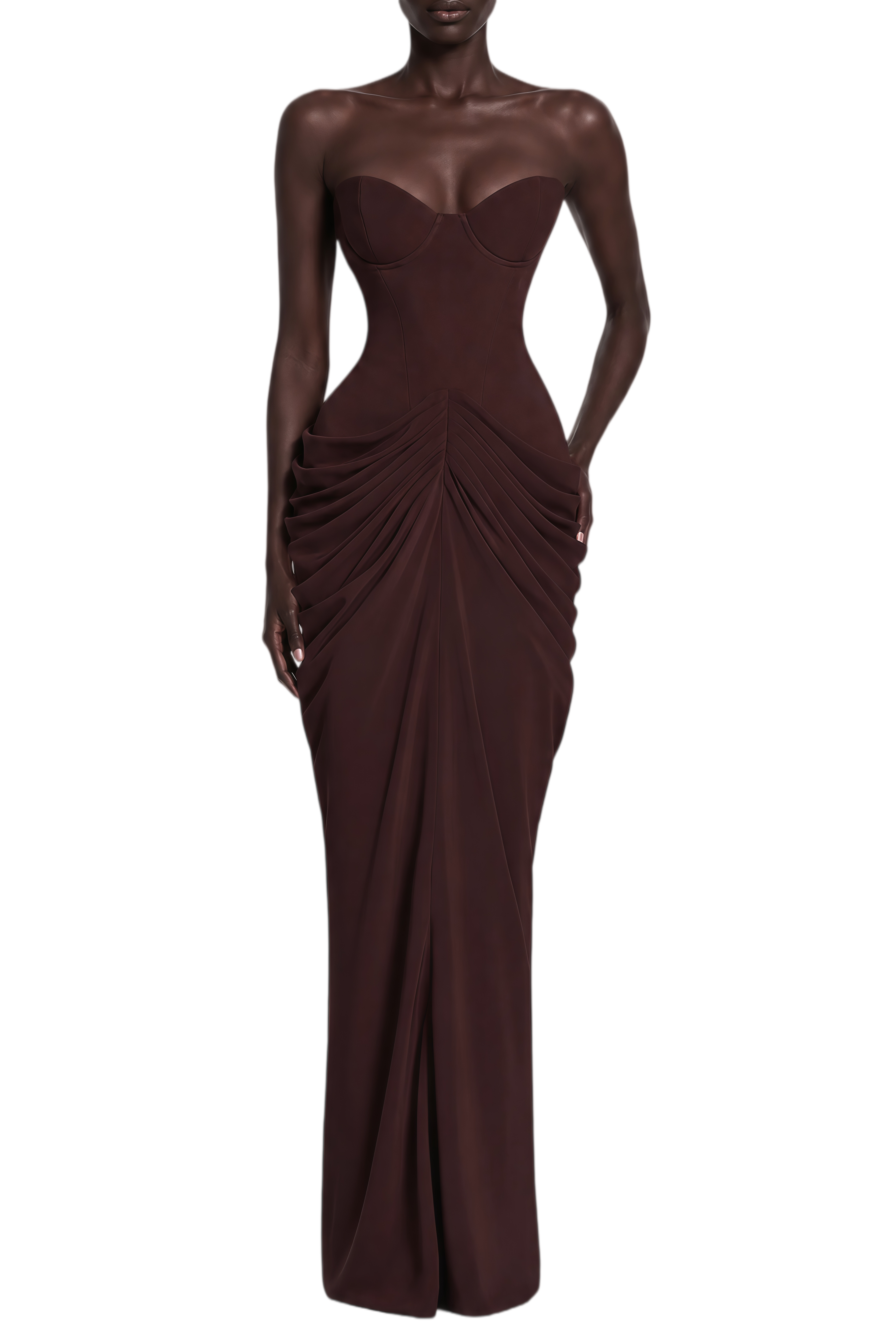Gwendolyn Brown Sleeveless Ruched Maxi Dress