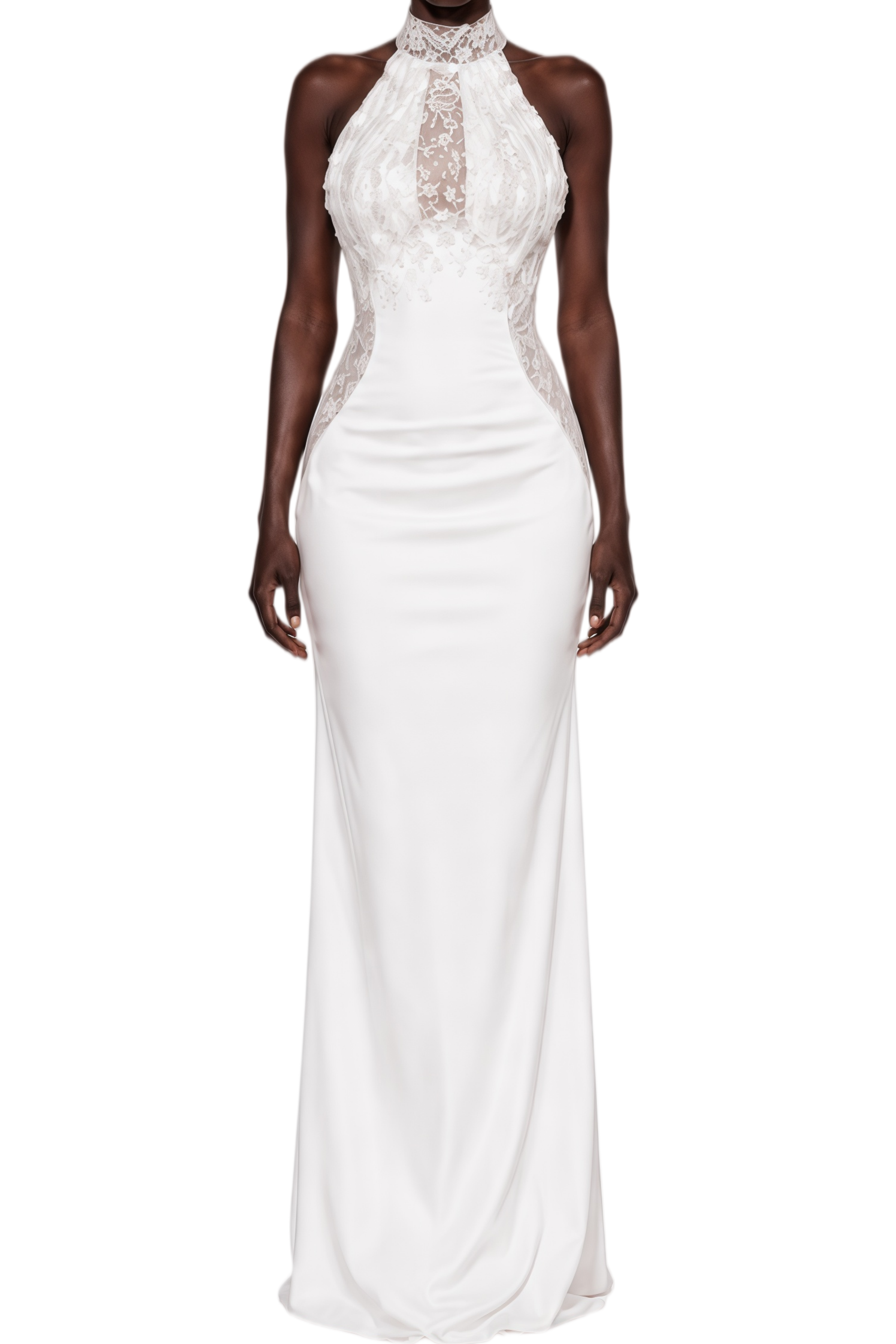 Solène White Halterneck Lace Maxi Dress