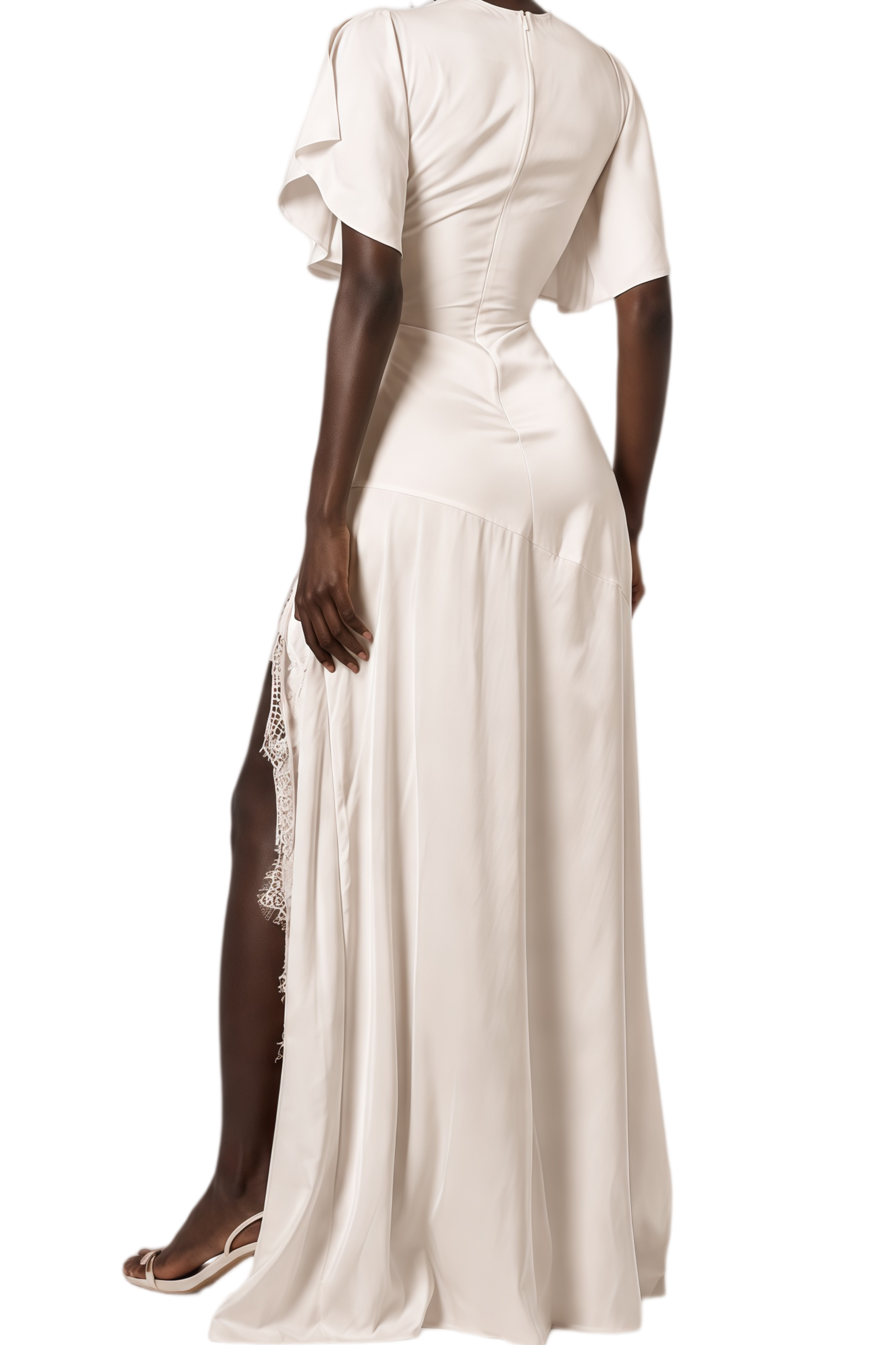 Clio White Asymmetrical Lace Maxi Dress