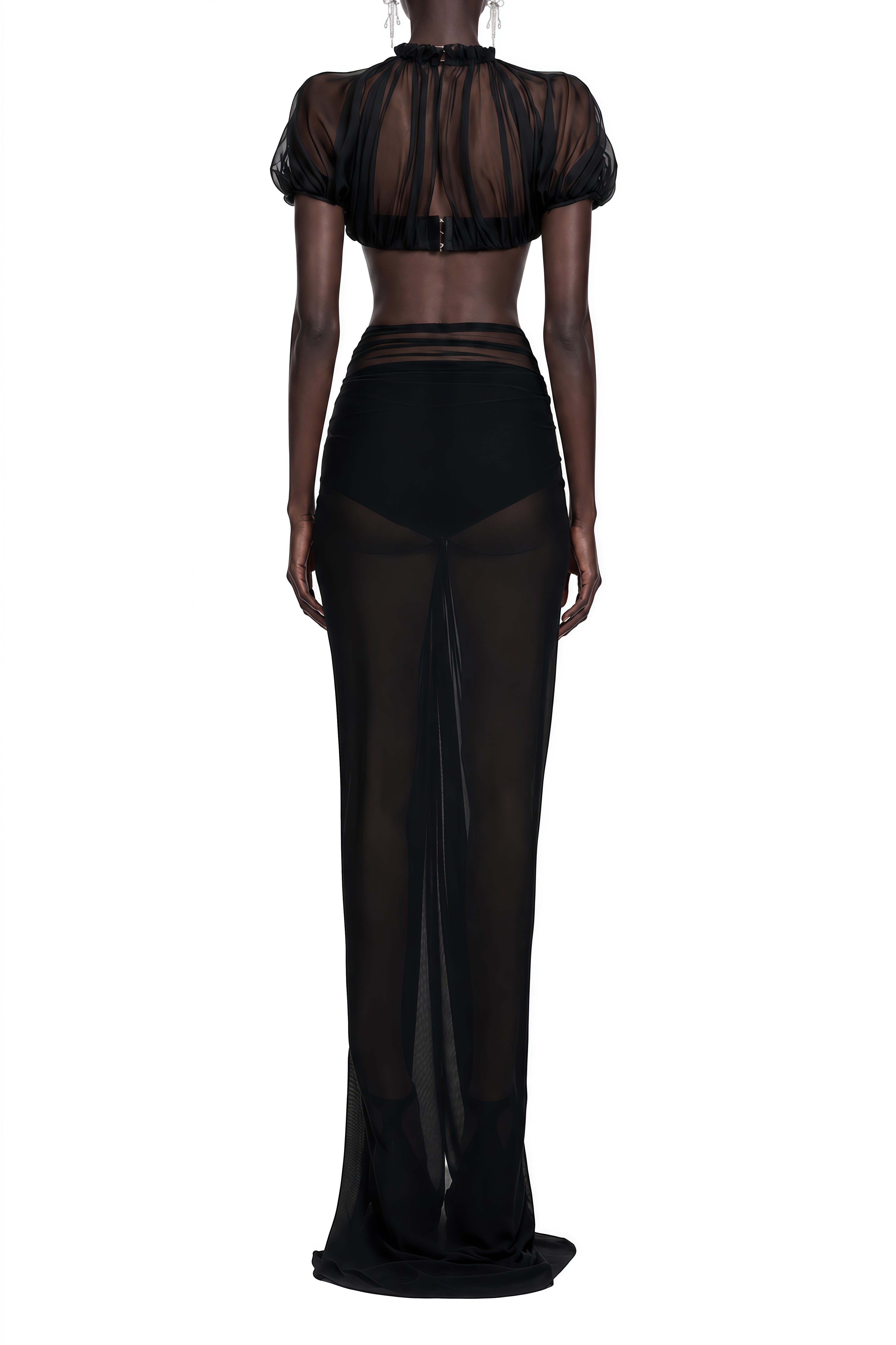 Rosalie Black Turtleneck Ruched Top & Skirt Set