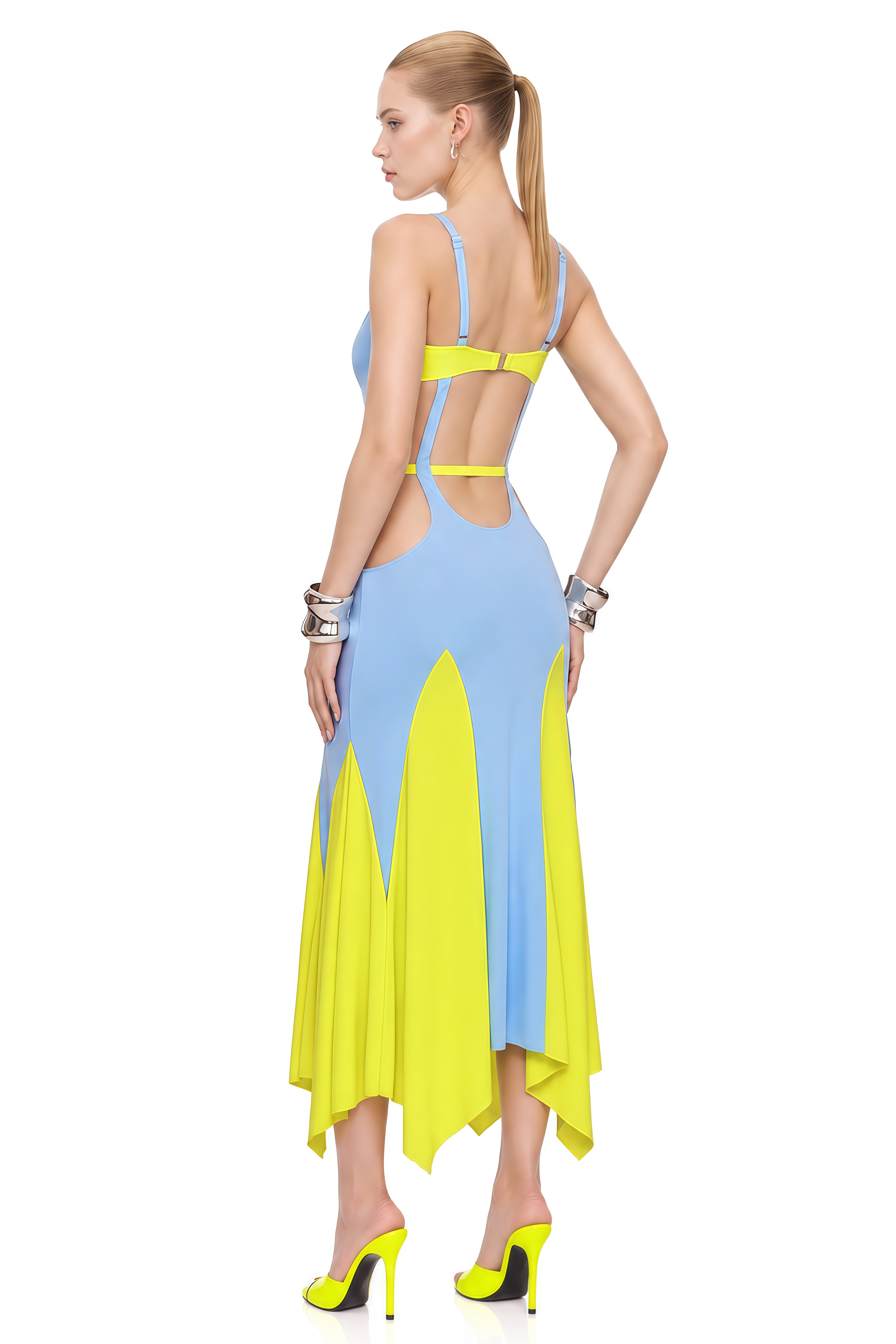 Flora Color Block Sleeveless Cut-Out Midi Dress