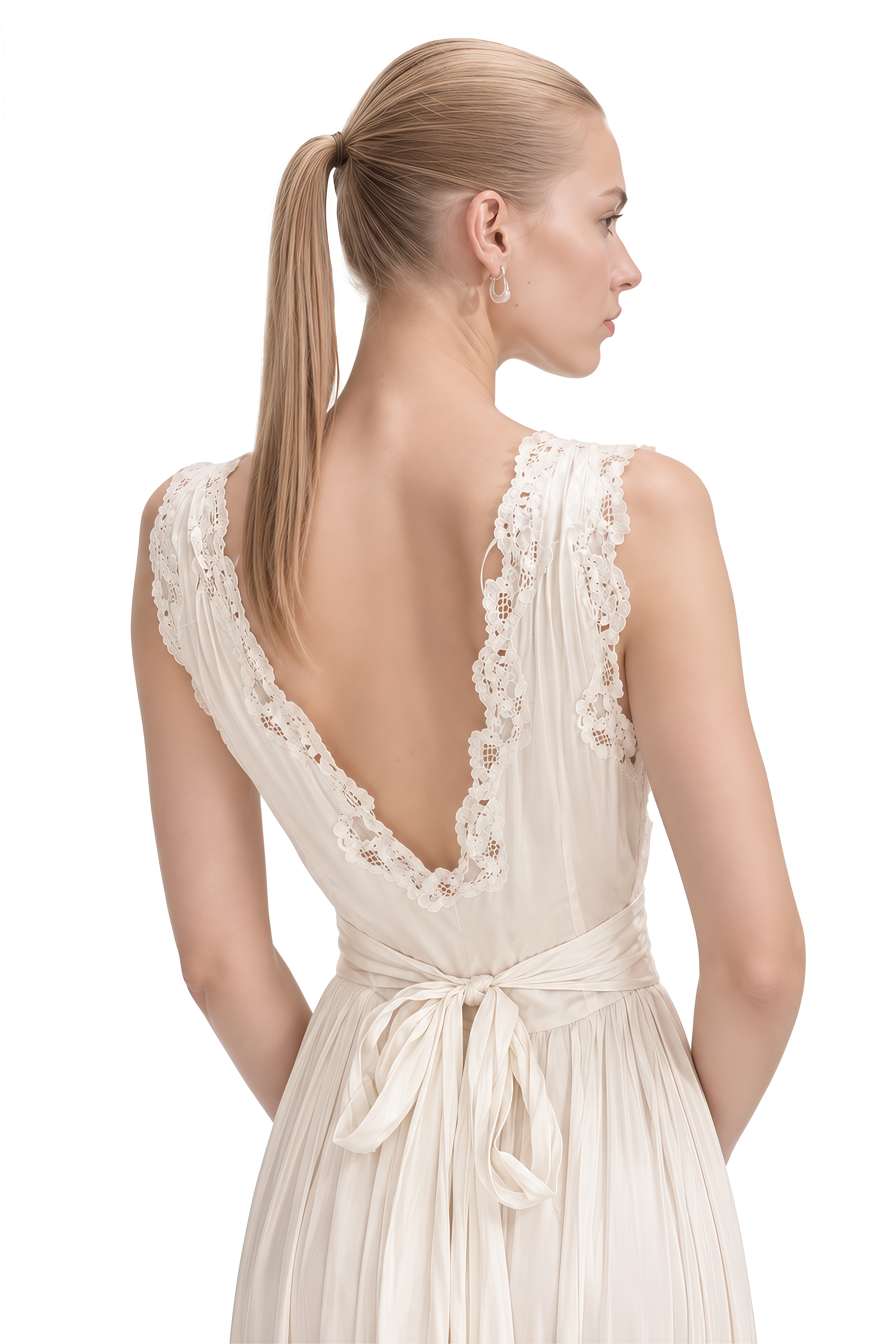 Ember Ivory V-Neck Lace-Trim Maxi Dress