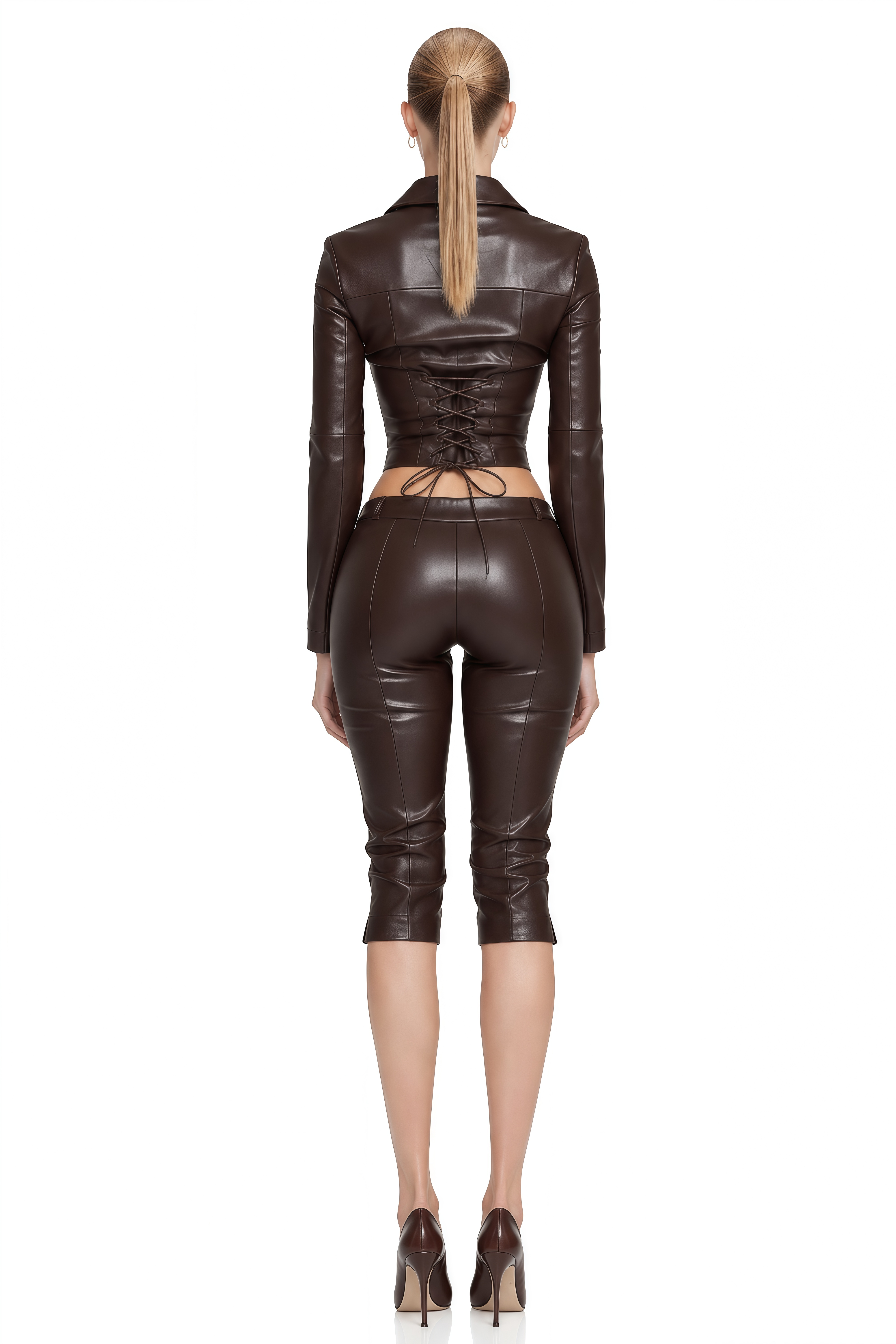 Imogen Dark Brown Long Sleeves Lace-Up Top & Trousers Set