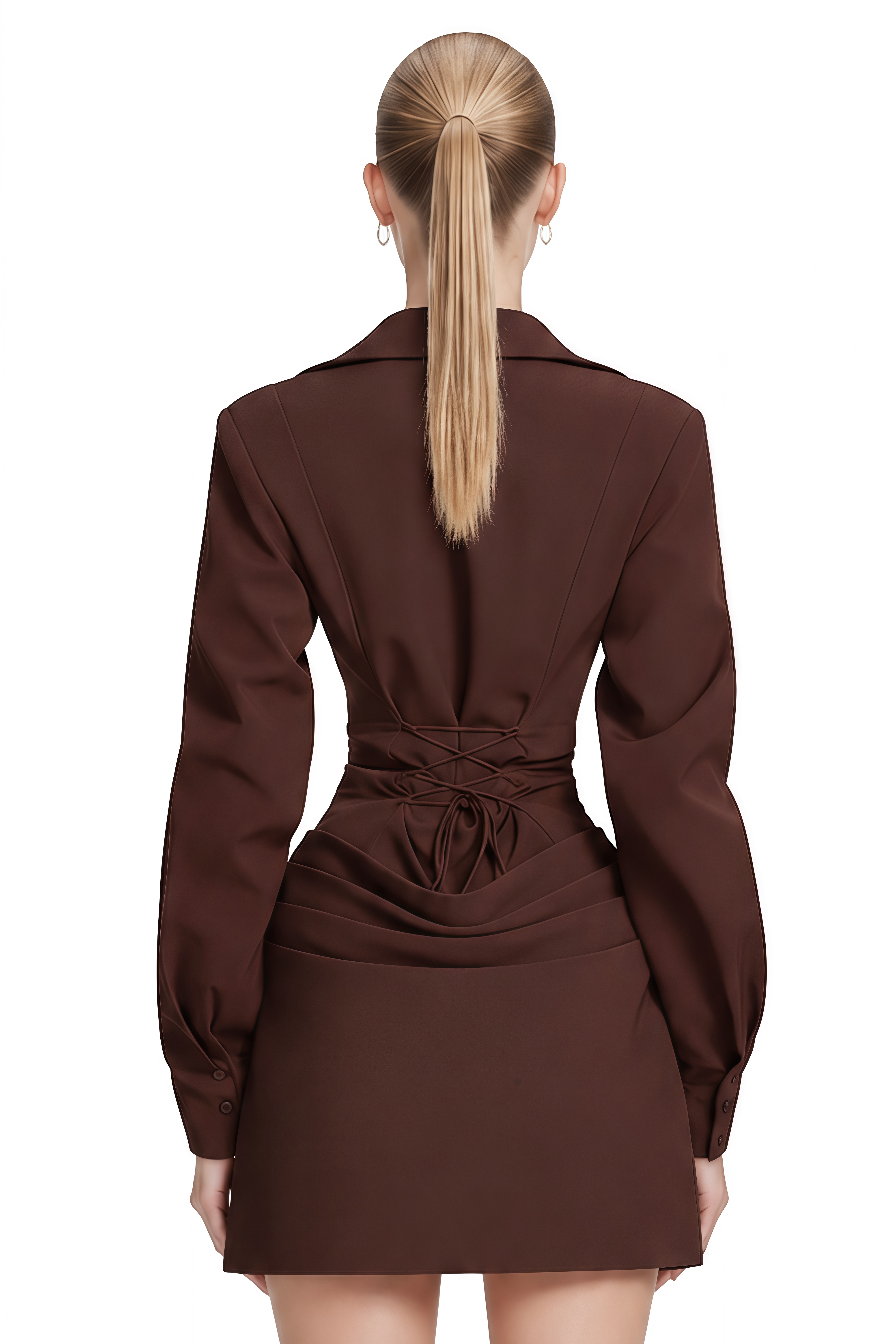 Olivia Brown Long Sleeves Draped Mini Dress