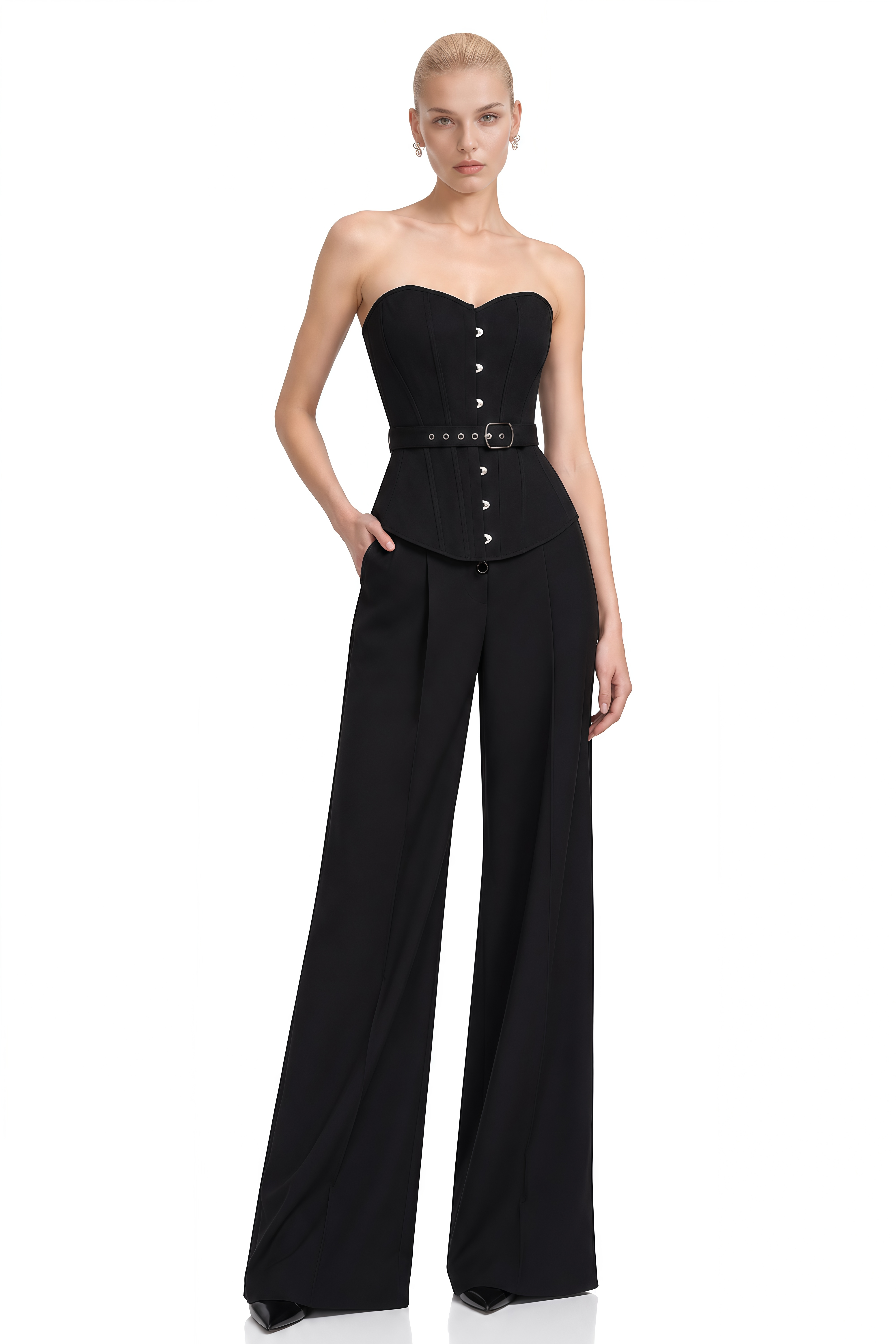 Seren Black Sweetheart Neck Belted Top
