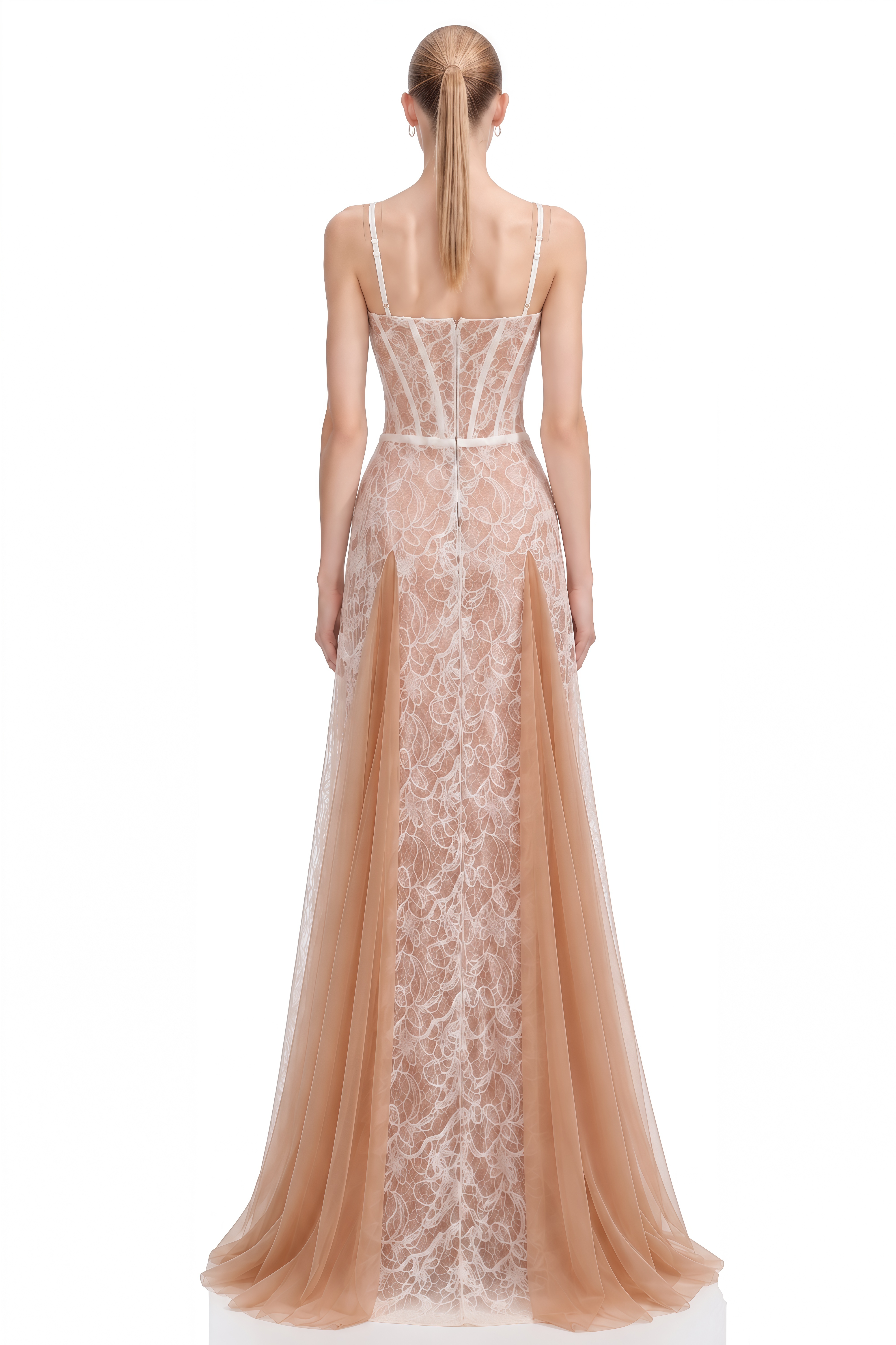 Anastasia Beige Structured Lace Maxi Dress