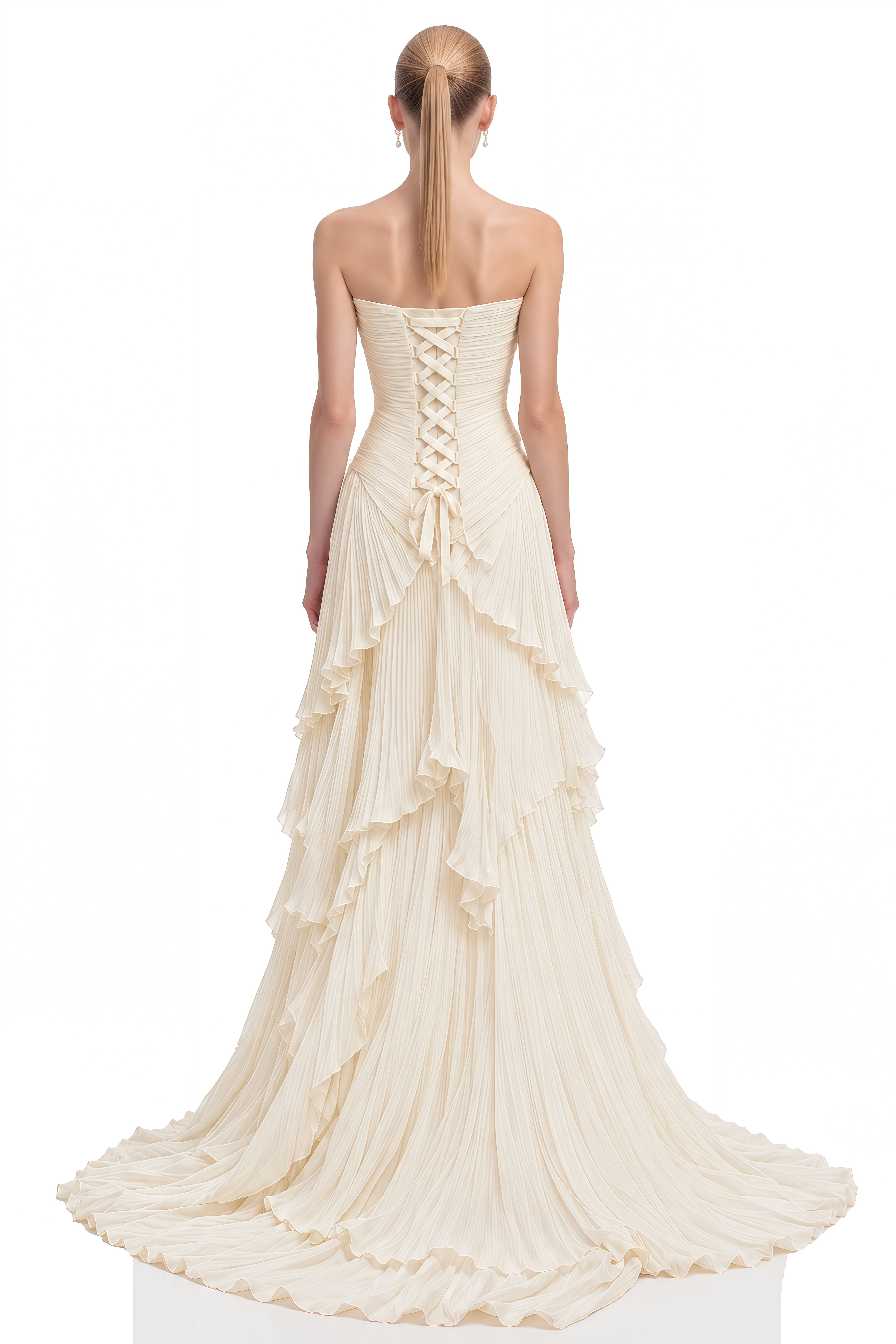 Maeve White Strapless Ruffled Maxi Dress
