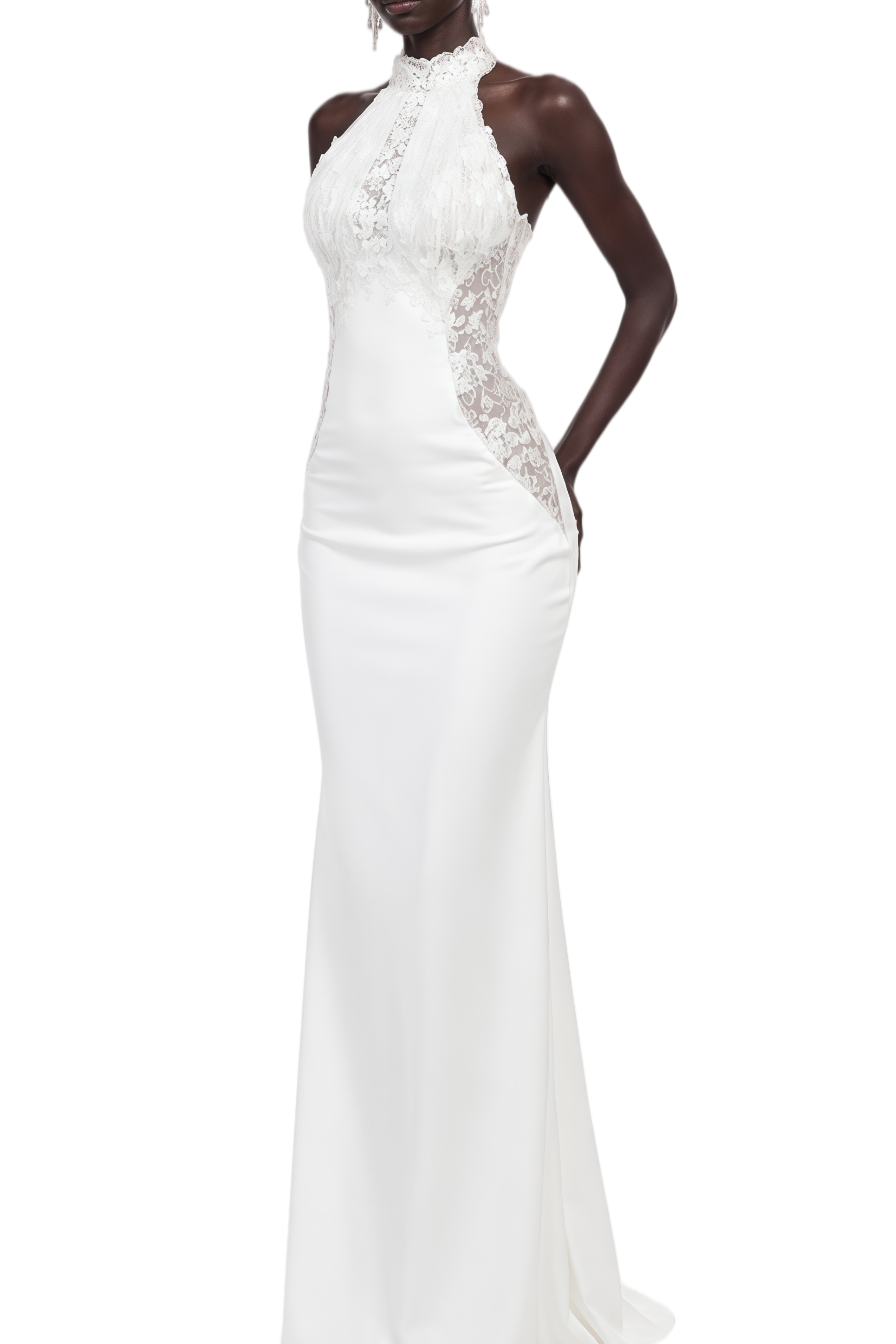 Solène White Halterneck Lace Maxi Dress